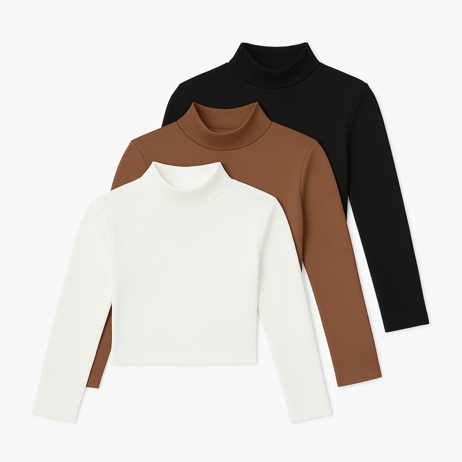 Kit Cápsula Essencial: 3 Blusas Cropped Gola Alta Manga longa Dress Code