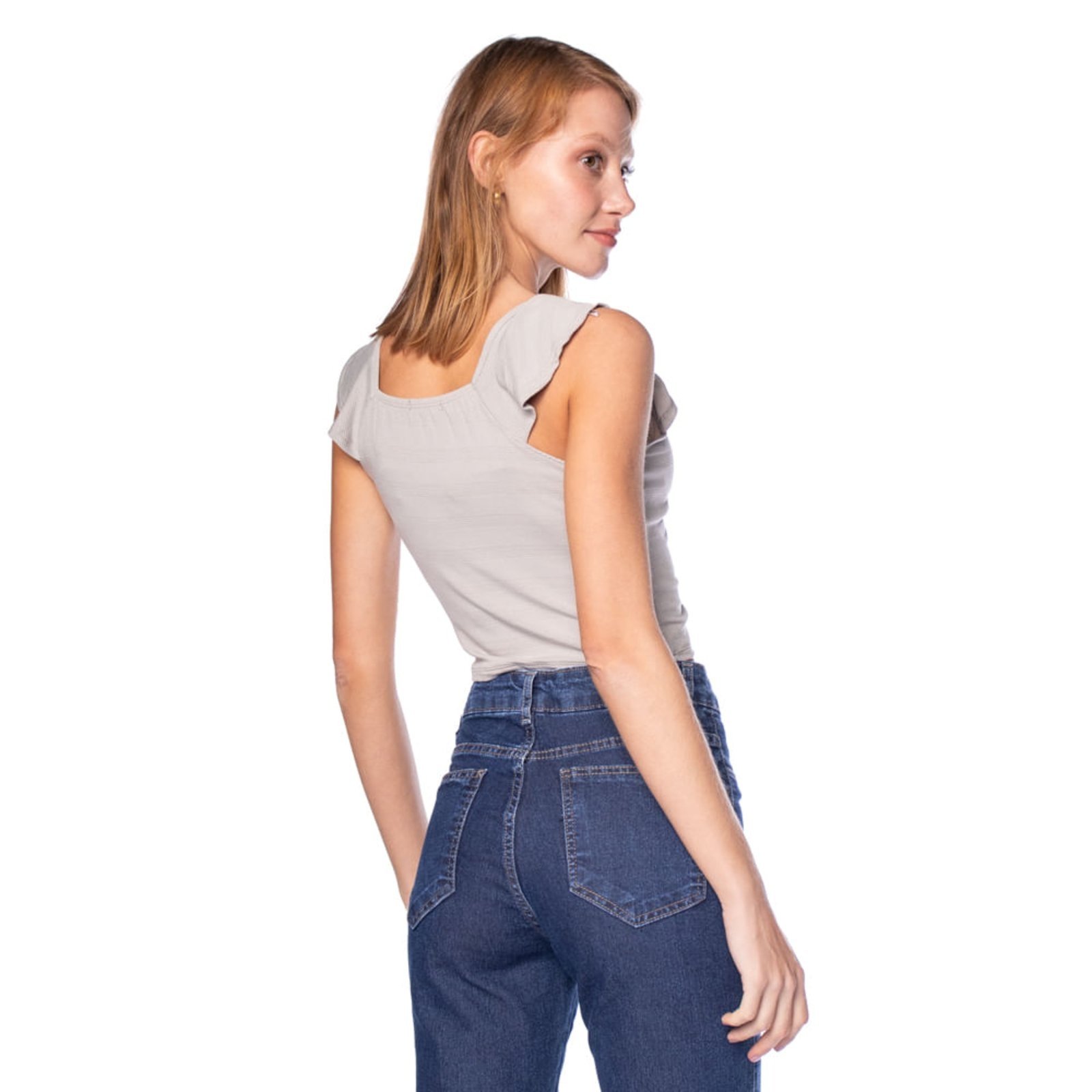 Vista 3 Blusa Cropped Feminina Cativa com Franzido cinza Cativa cinza