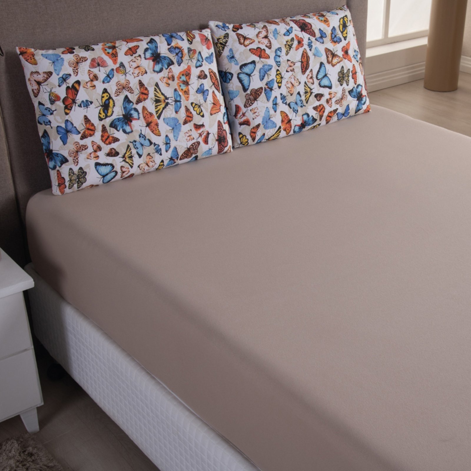 Jogo Cama Lençol Casa Scarpa Sonnet King Malha Estampada Algodão 3 Peças - Borboletas - Bege