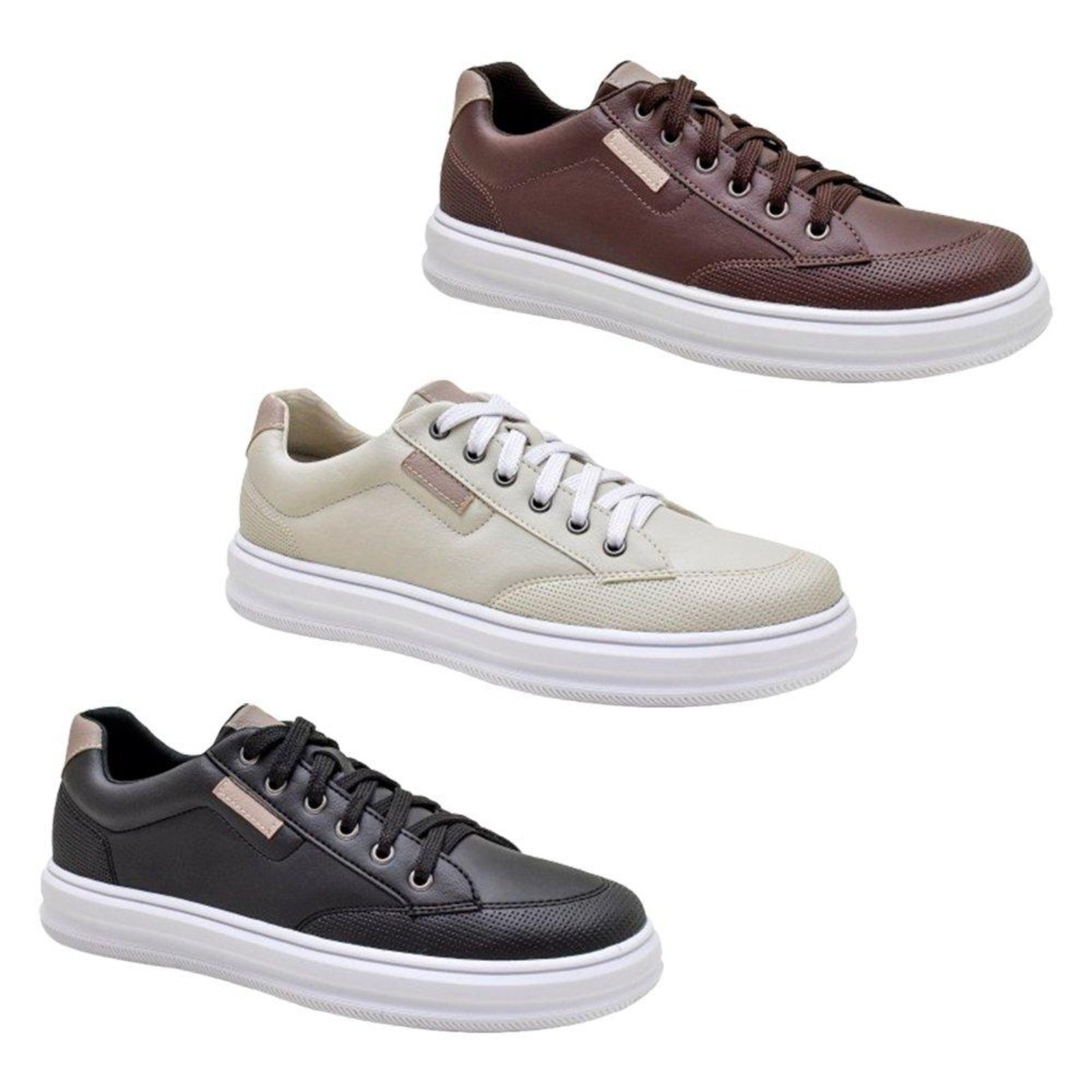 KIT 3 Tênis Casual Sapatenis Masculino Confortável e Leve