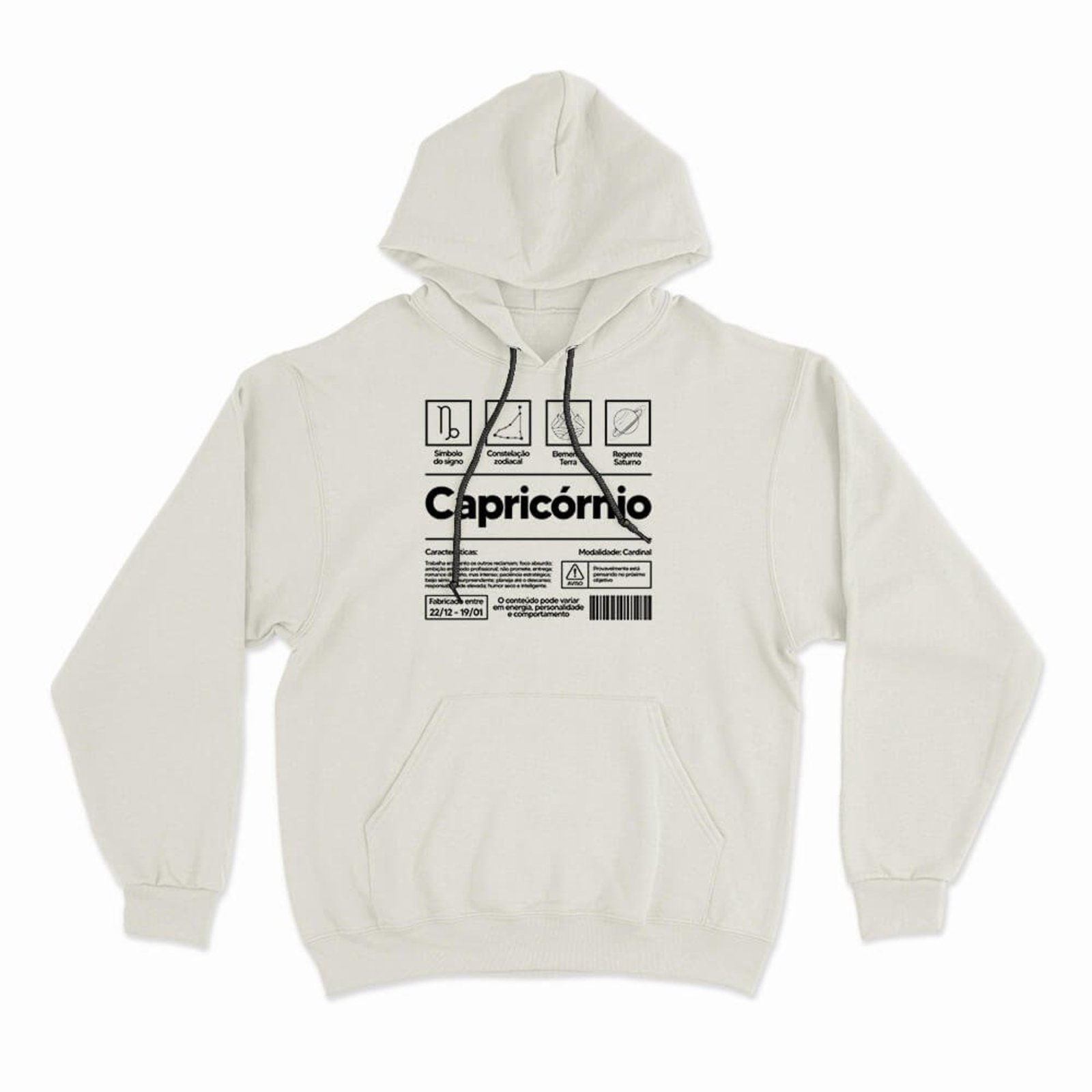 Moletom Com Capuz Capricórnio - Off White - Casual - Studio Geek