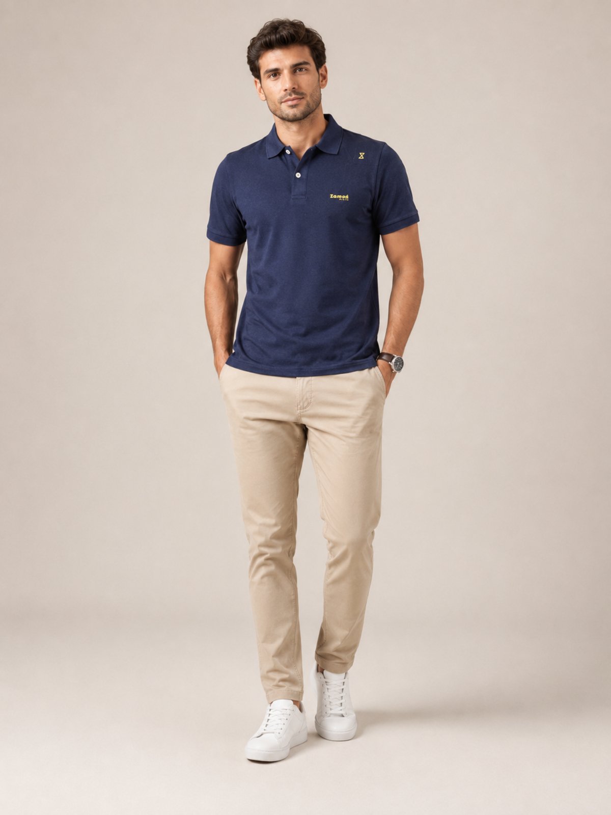 Camisa Polo Lisa Manga Curta Em Piquet Masculina