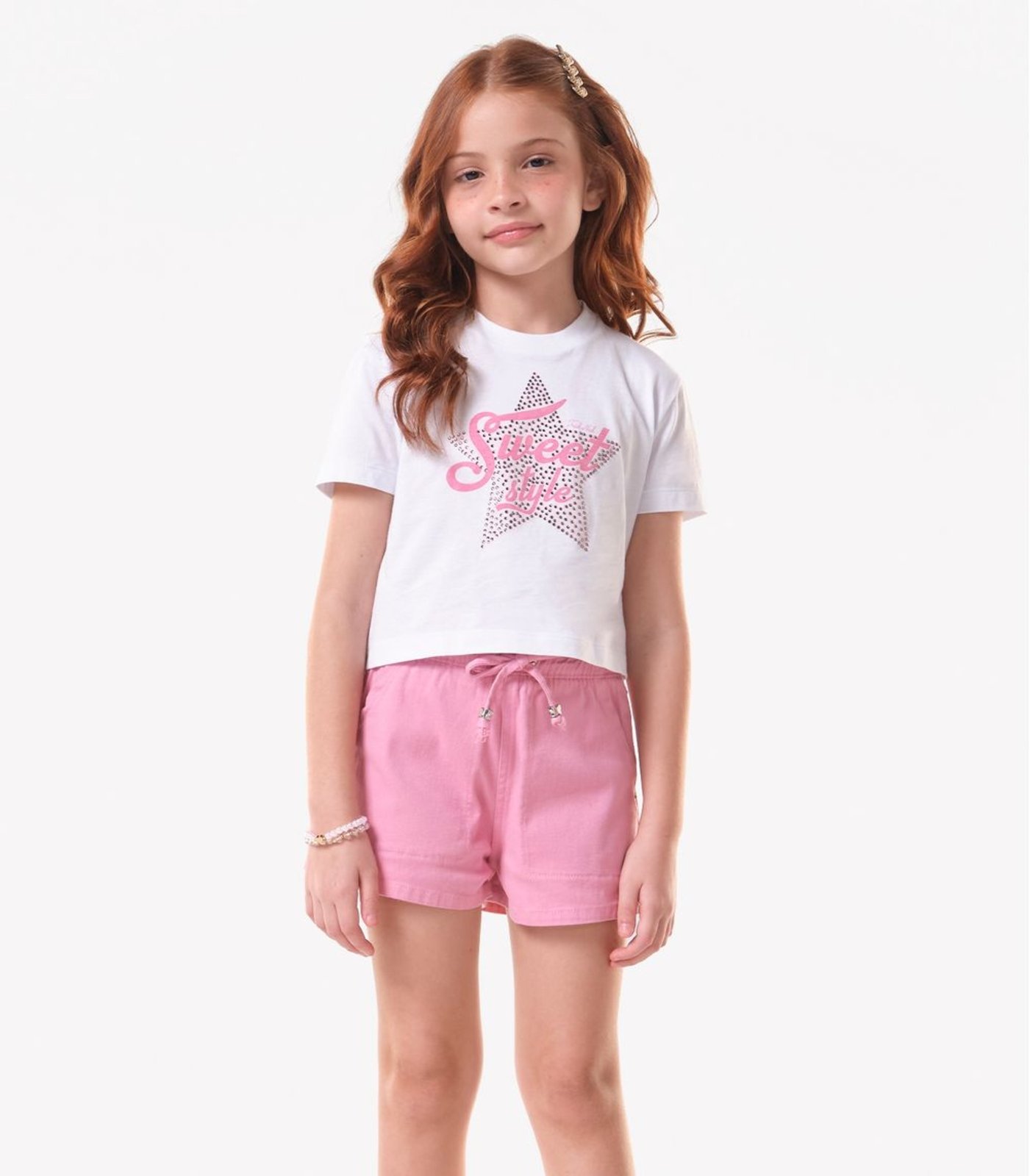 Infantil - Conjunto Blusa Com Shorts Jeans Trick Nick Branco