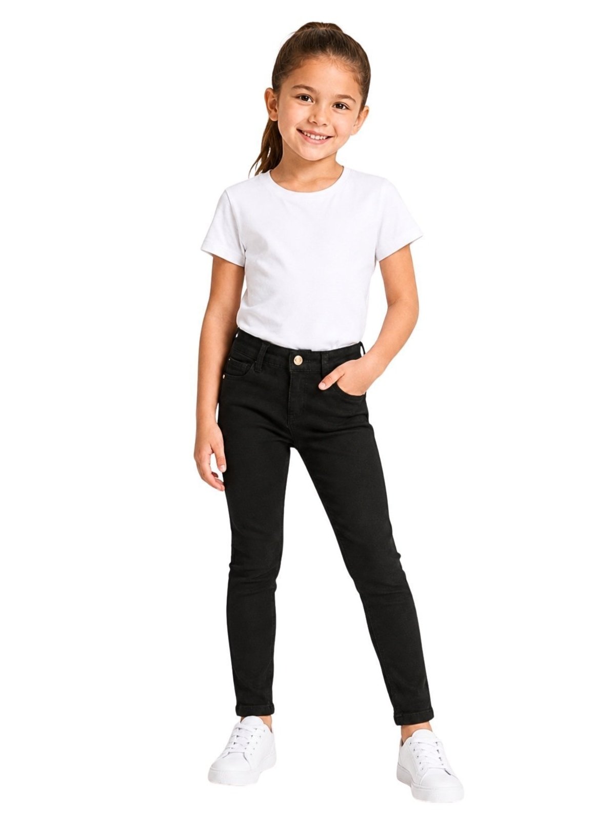Infantil - Calça Sarja Crawling Feminina Skinny Preta