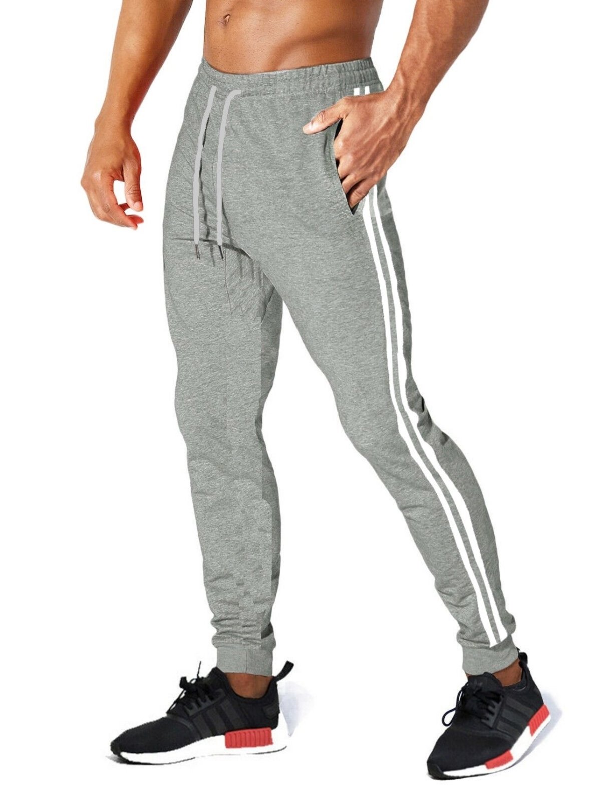 Calça Moletom Masculina Skinny Sport Slim Casual ou Academia Luxo Cinza Claro