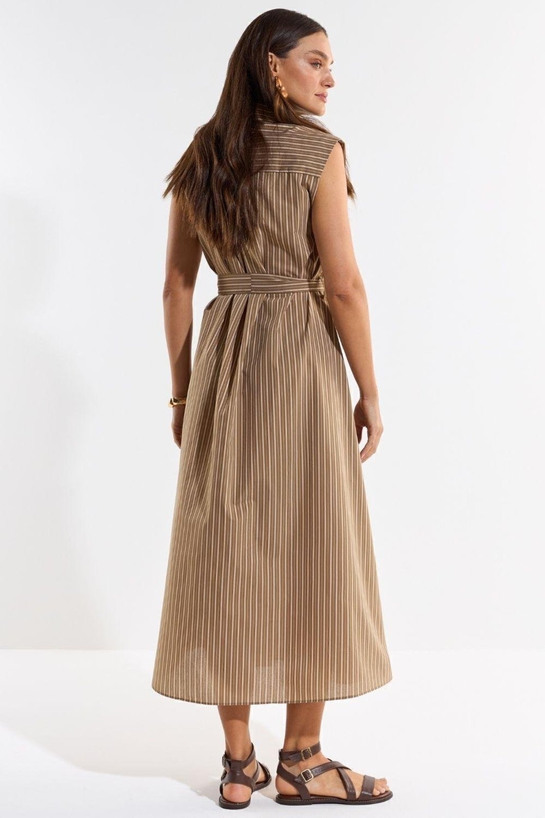 Vestido Tricoline Listras Ritmi Studio Marrom