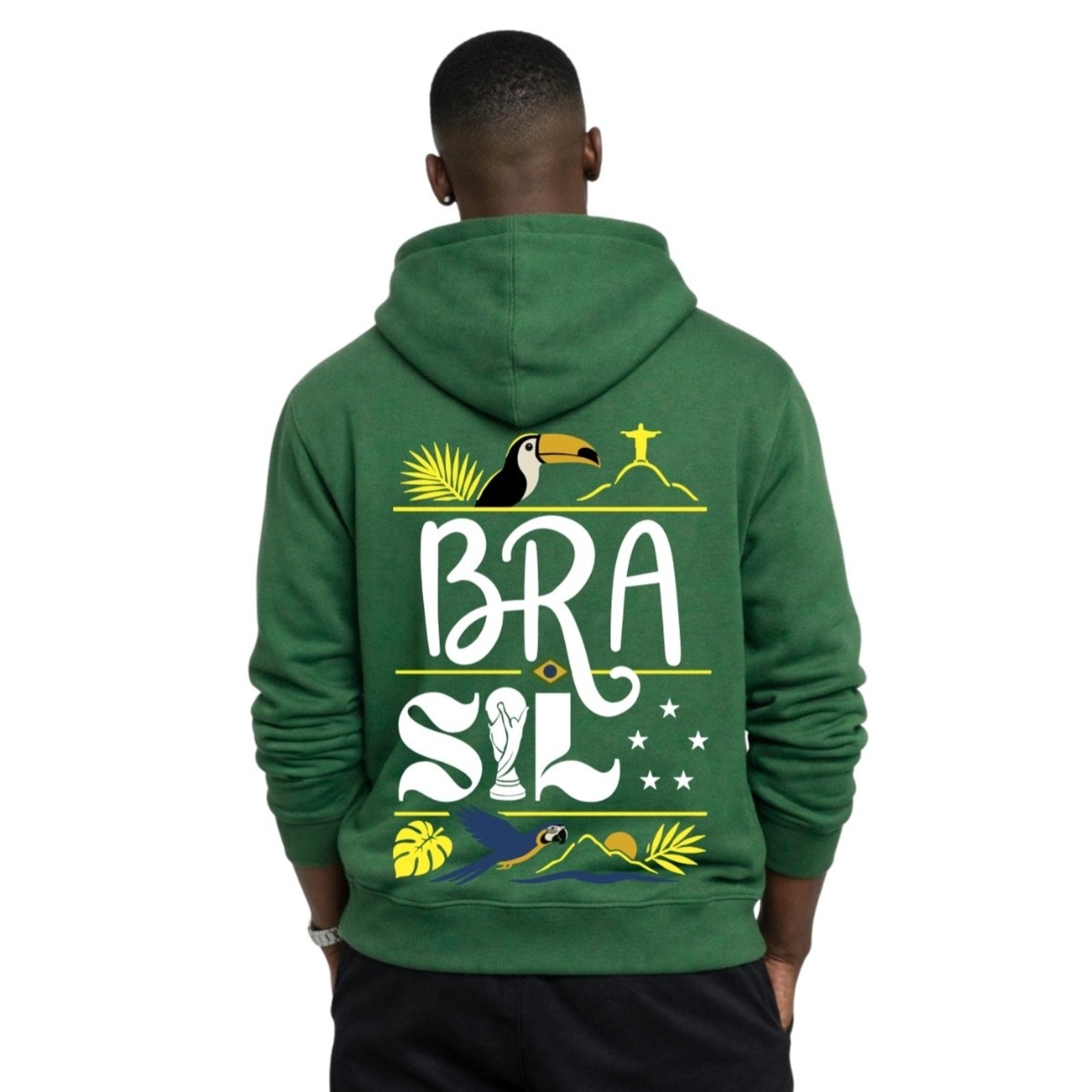 Blusa de Moletom Masculino Verde Brasil Arara Explosão Tropical Casaco Com Capuz Estilo Streetwear