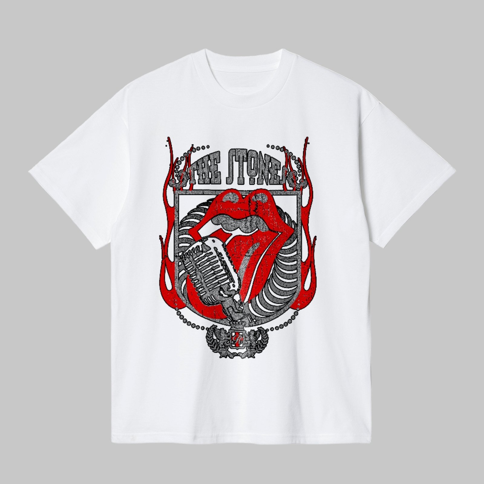 Camiseta Básica Rock And Roll Lips Vintage Unissex Branco