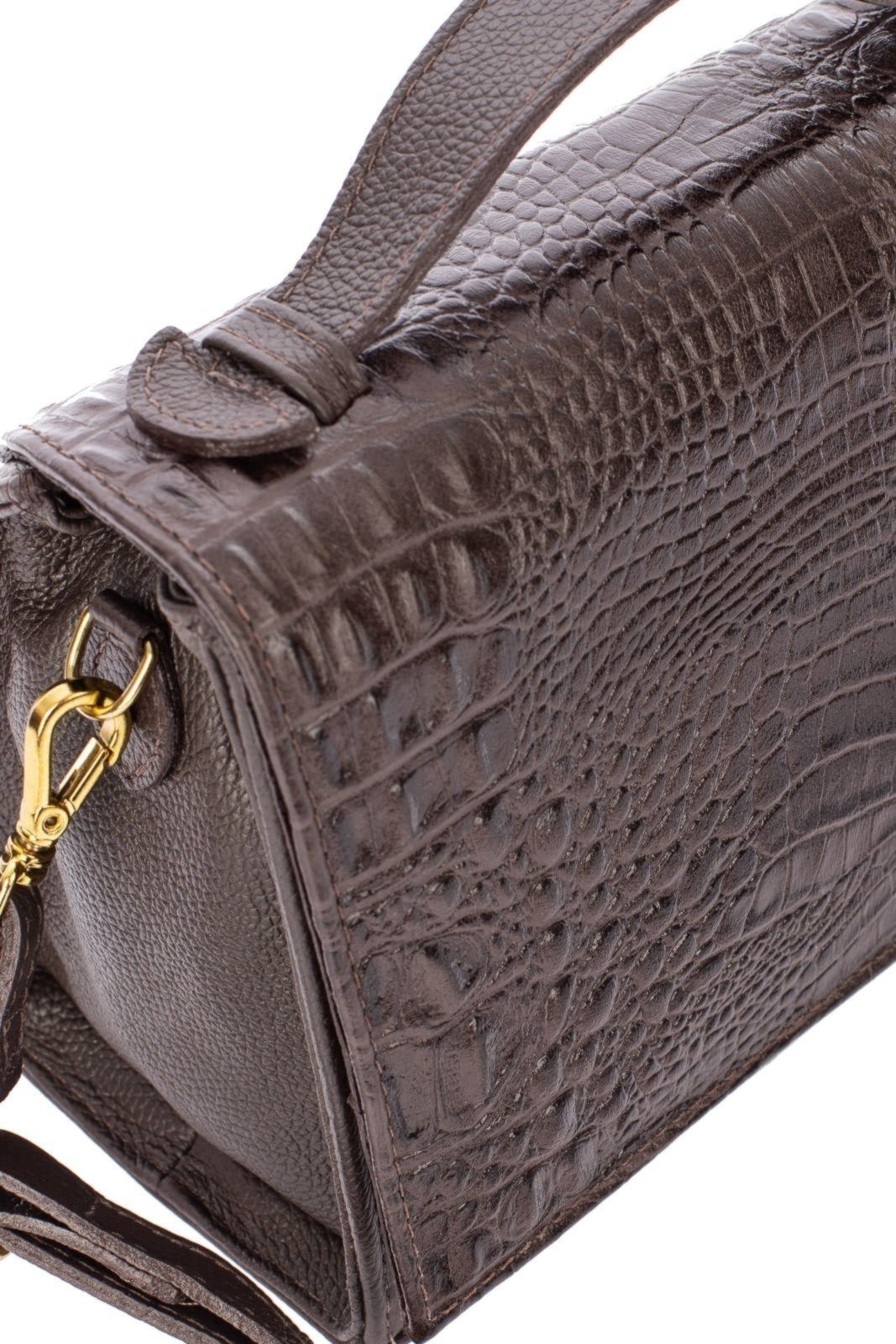 Vista 3 Bolsa pequena transversal de couro croco Deise - Café Andrea Vinci vermelho Andrea Vinci vermelho