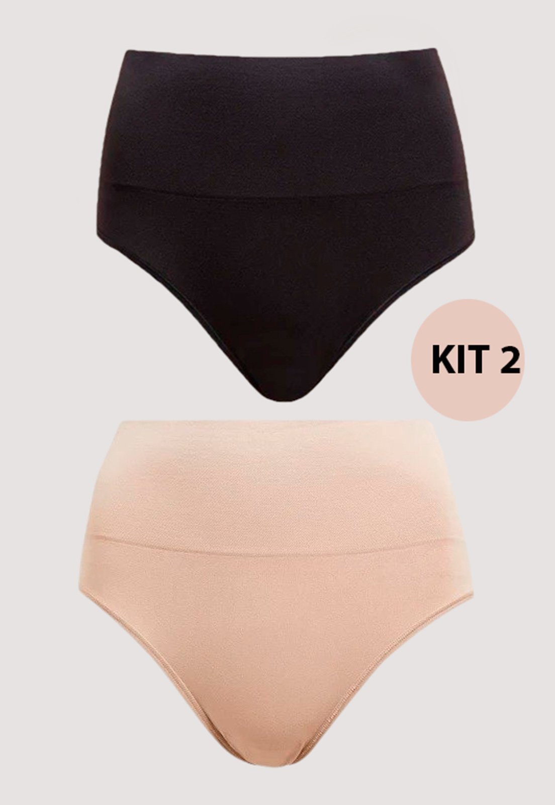 Kit 2 Calcinha Cinta MdMix Modeladora Cós Alto Preta e Bege