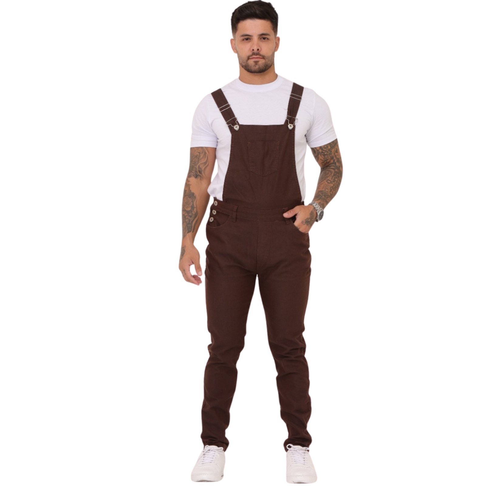 Vista 2 Macacão Jardineira Masculino Jeans e Sarja JEANS LIGHT marrom JEANS LIGHT marrom