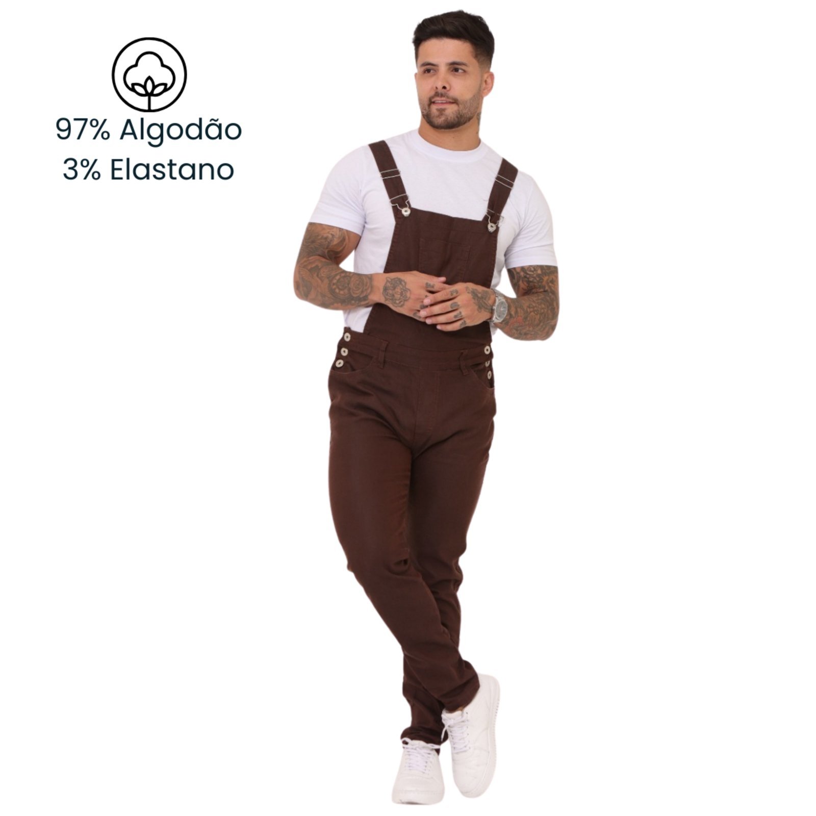 Vista 3 Macacão Jardineira Masculino Jeans e Sarja JEANS LIGHT marrom JEANS LIGHT marrom