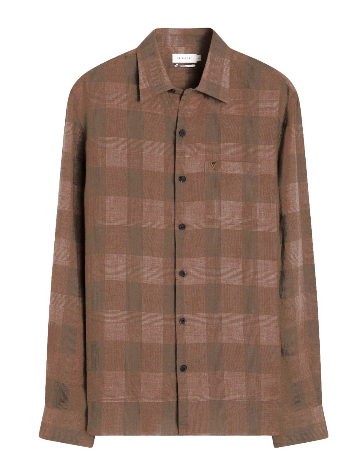 Camisa VR Masculina Linho Blend Clássica Plaid Marrom