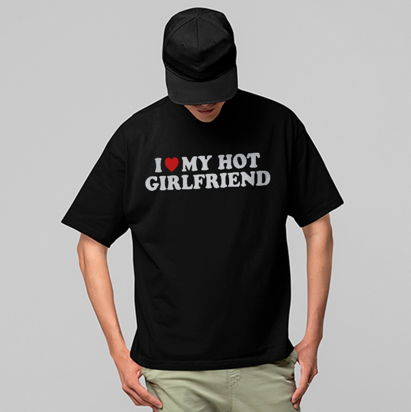 Camiseta Oversized Premium I Love My Hot Girlfriend Unissex Preto