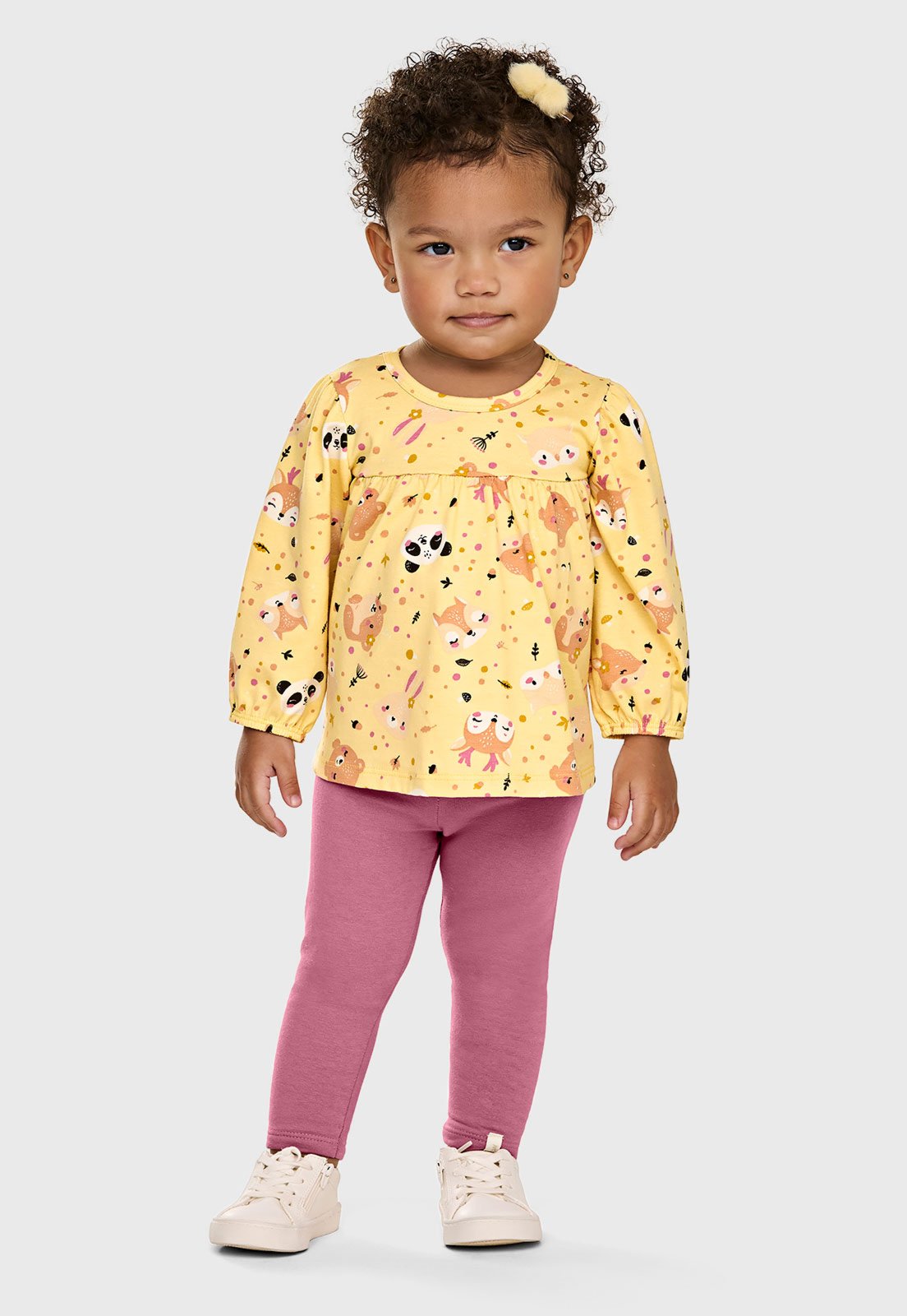 Conjunto Elian Estampado Manga Longa Amarelo