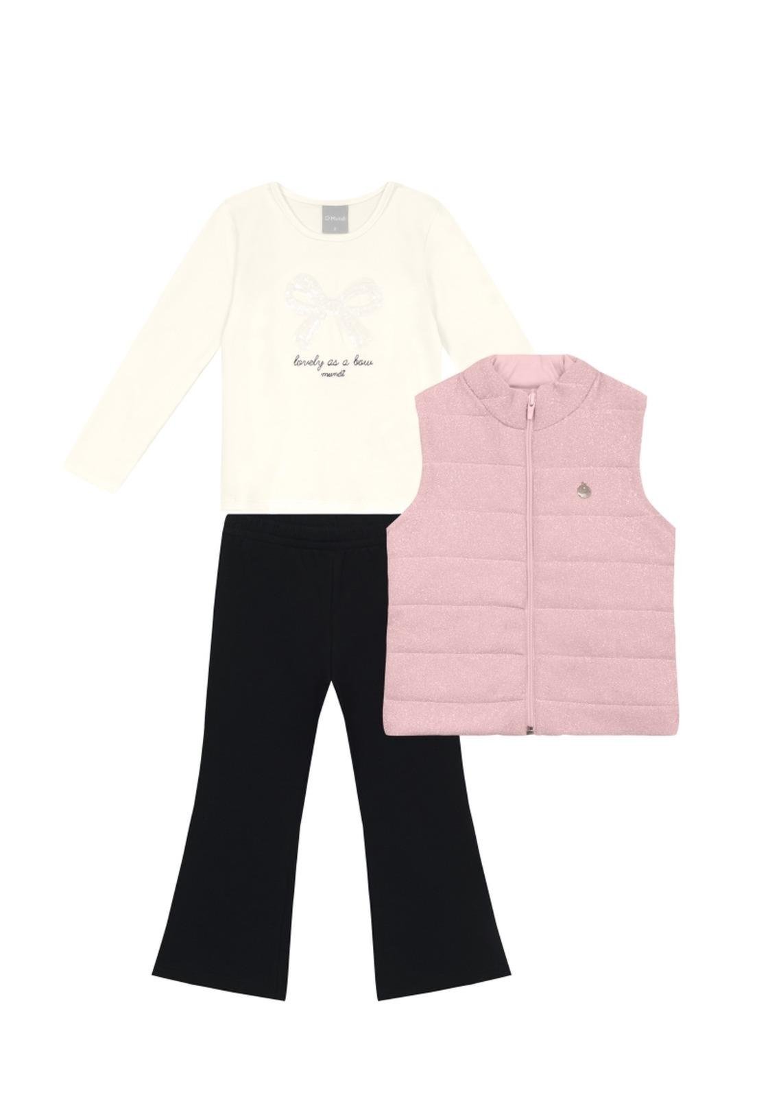 Infantil - Conjunto Calça Blusa Colete Menina Brandili 1 Rosa