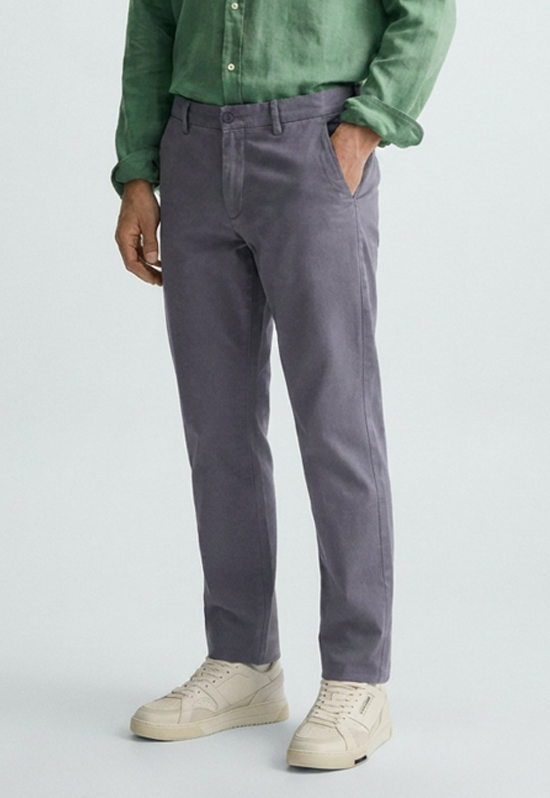 Calça Sarja Masculina Slim Fit com Elastano Cintura Média Bolso Social Cinza