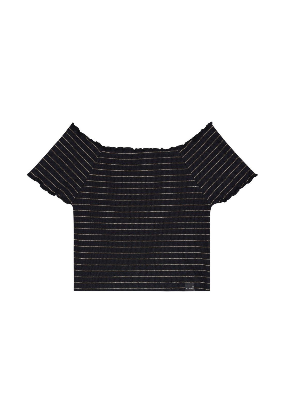 Vista 3 Infantil - Top Cropped Listrado em Ribana Juvenil Gloss preto Gloss preto