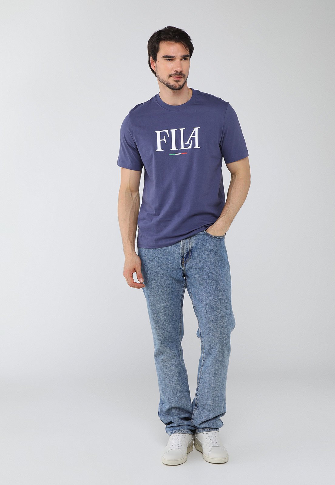 Vista 3 Camiseta Masculina Fila Regular Italy Le azul Fila azul