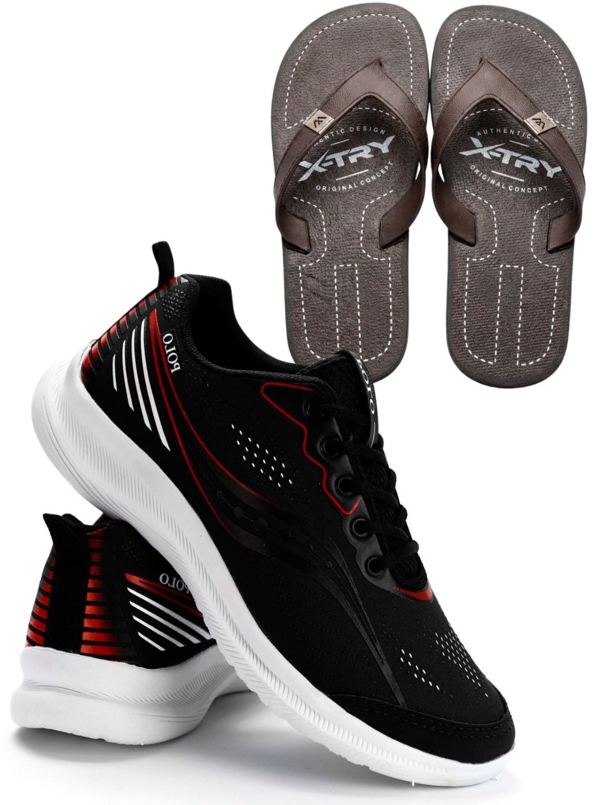 Kit Tênis Masculino Esportivo Para Corrida Amortecedor Flip-Flop Running + Chinelo Dedo Dia a Dia