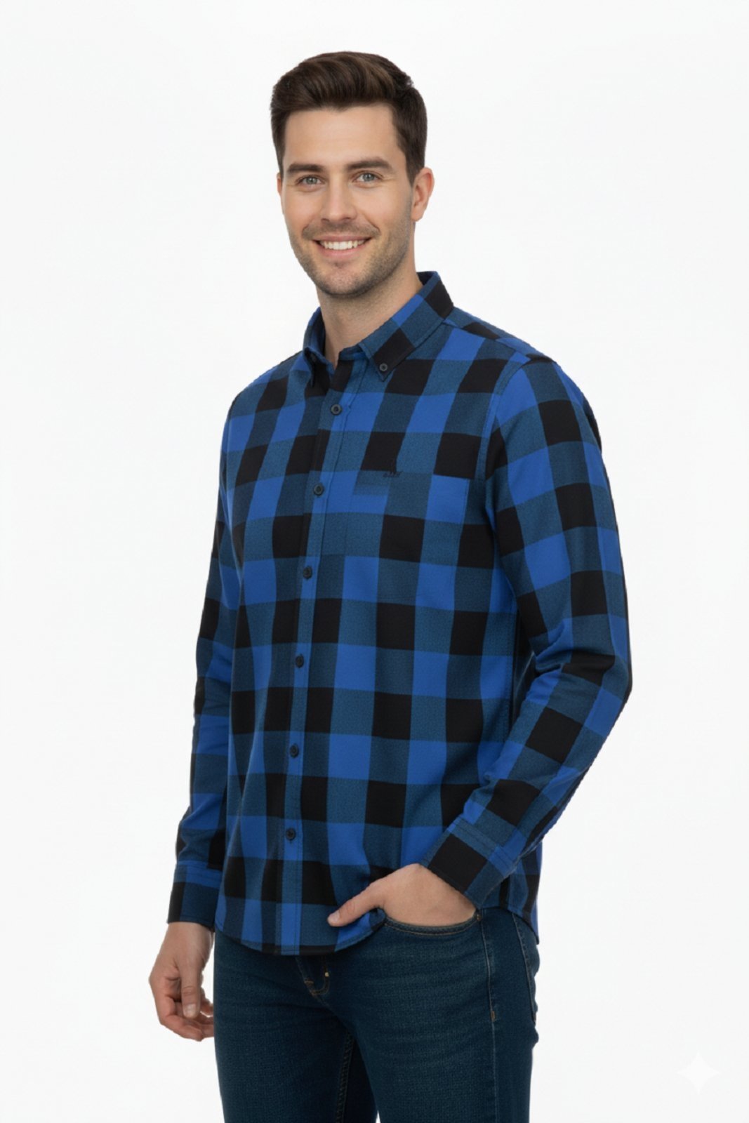 Camisa Manga Longa Amil Modelagem Slim Tecido Algodão Xadrez Clássico Royal 1899 6
