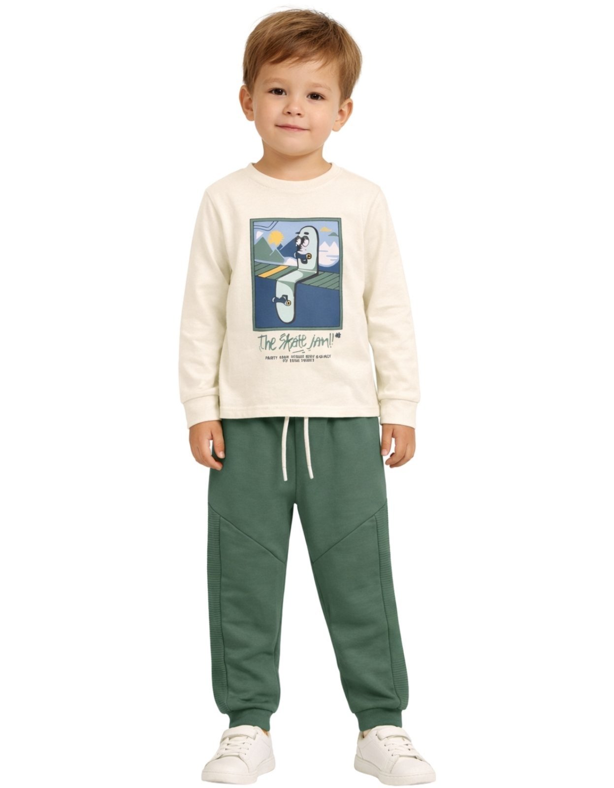 Infantil - Conjunto 2pçs Blusa Meia Malha E Calça Moletom Peluciado Brandili Skate Off White