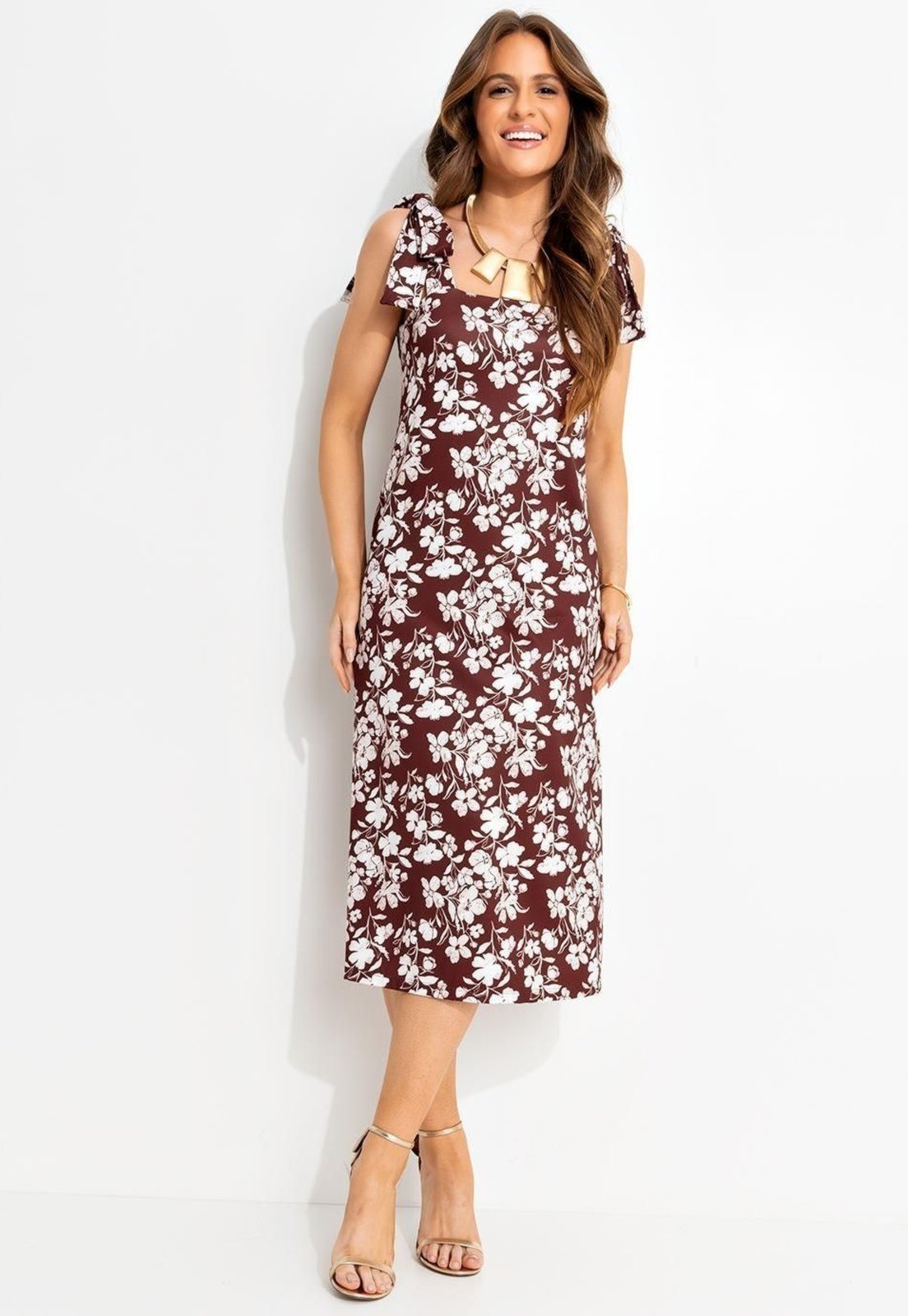 Vestido Em Malha Fria Floral Pincelado Quintess