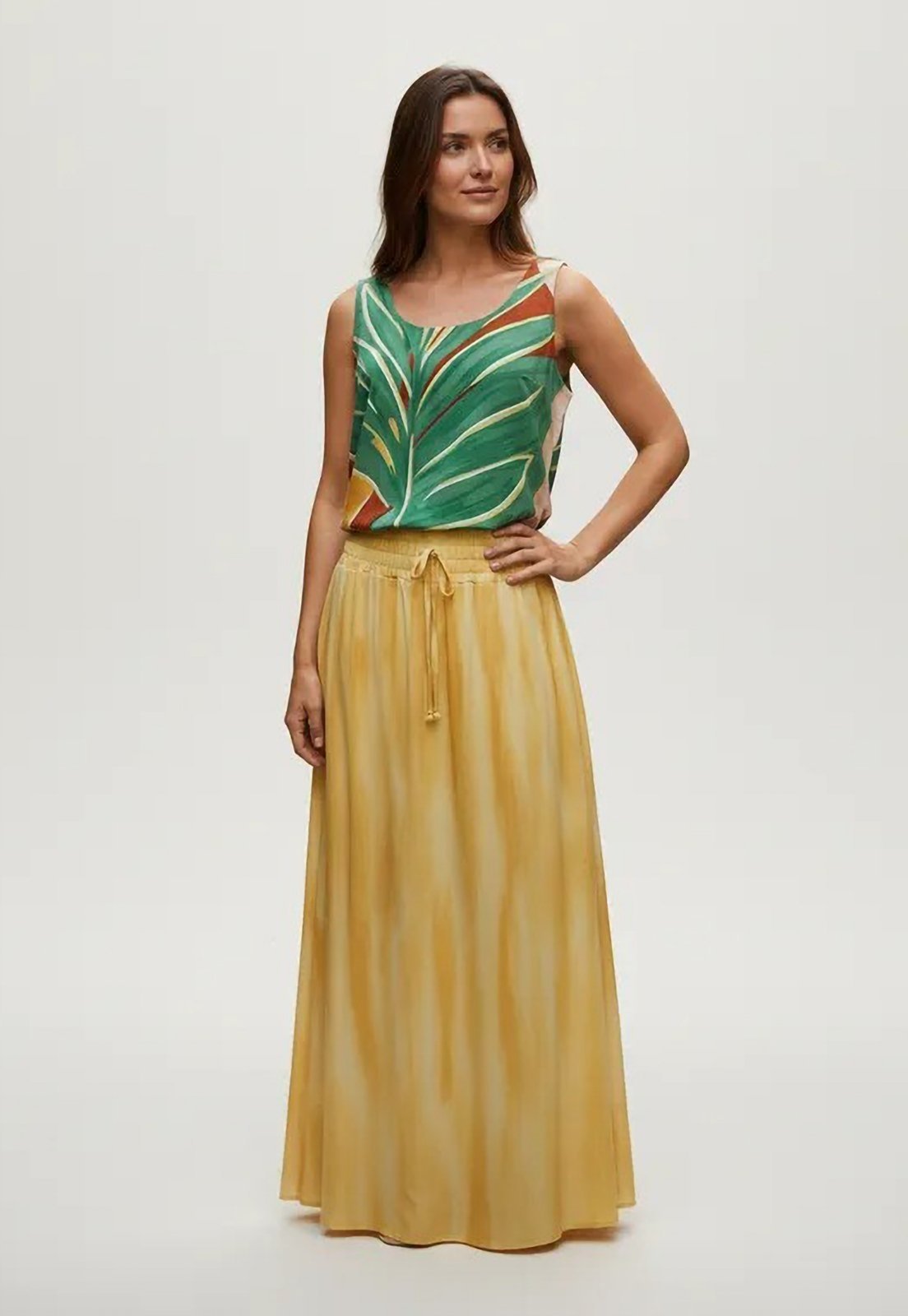 Vista 2 Saia Amazonia Vital Longa Viscose Tie Dye Amarela amarelo Amazonia Vital amarelo