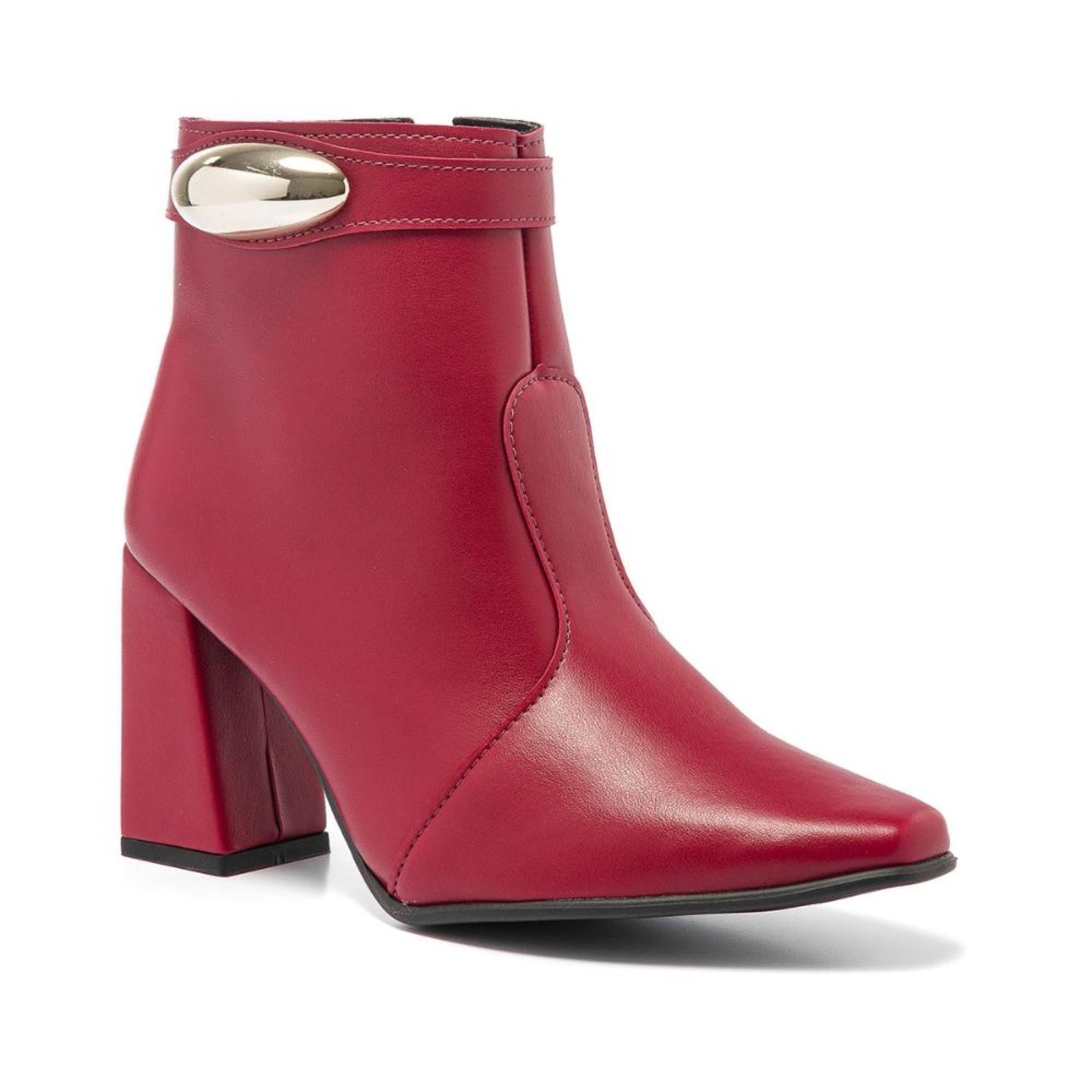 Vista 3 Bota Feminina Stessy Shoes Cano Curto Lesma Metalizada Salto Bloco Casual caramelo Stessy Shoes caramelo
