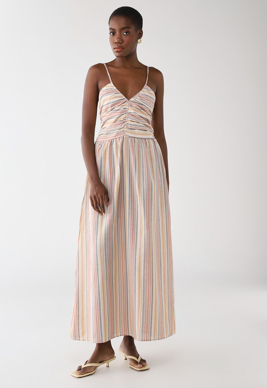 Vestido Feminino Hering Longo Listrado V Multicolorido