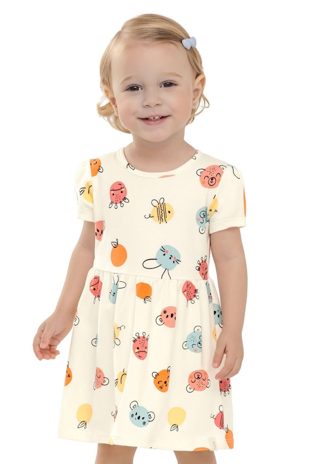 Vista 2 Infantil - Vestido Menina Poá Divertido Elian Elian bege