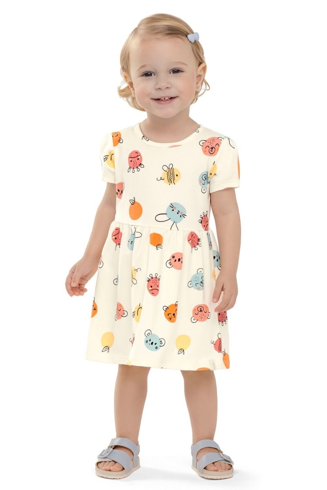 Vista 3 Infantil - Vestido Menina Poá Divertido Elian Elian bege