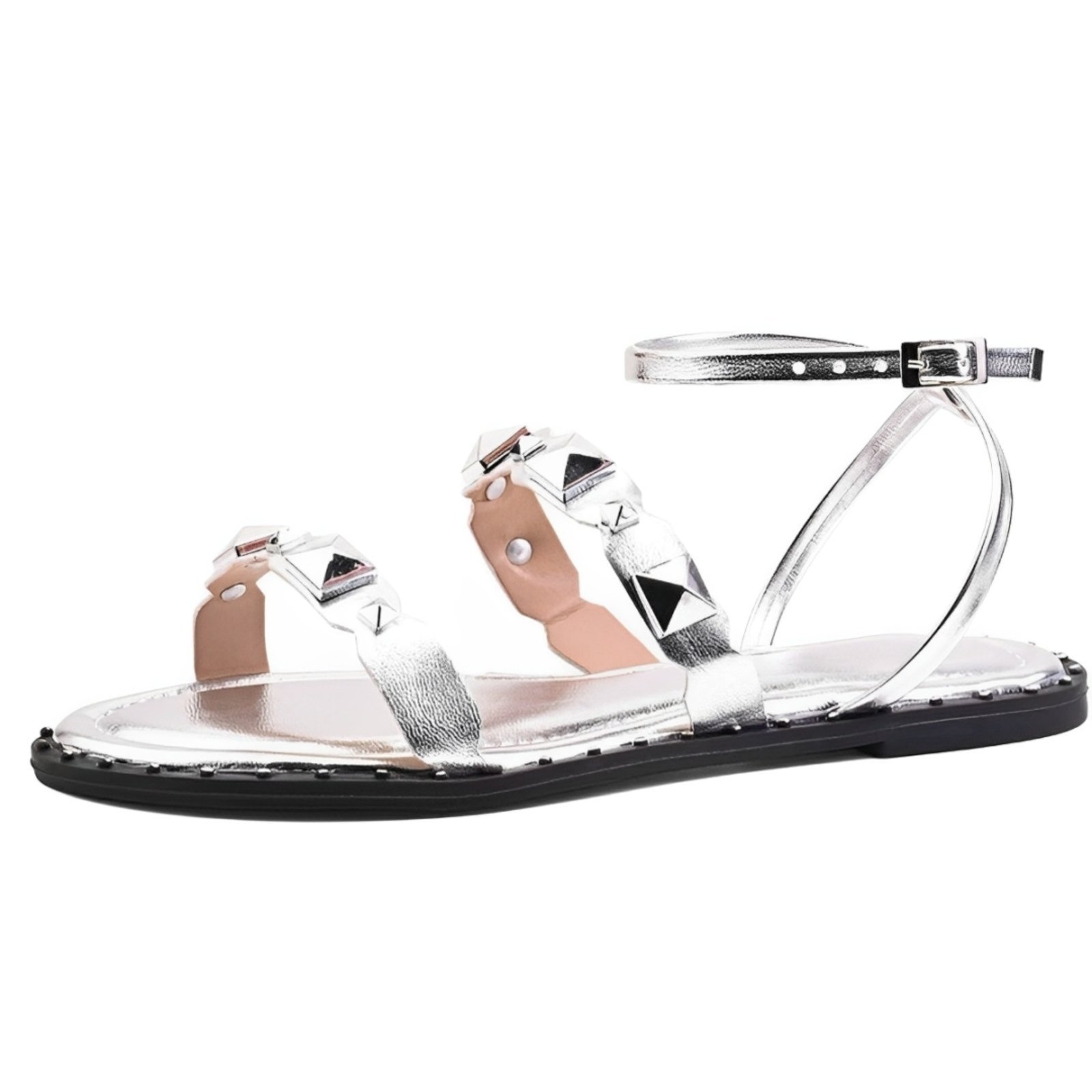 Sandália Feminina Rasteira Prata Tachinhas Spike Santa Rosa