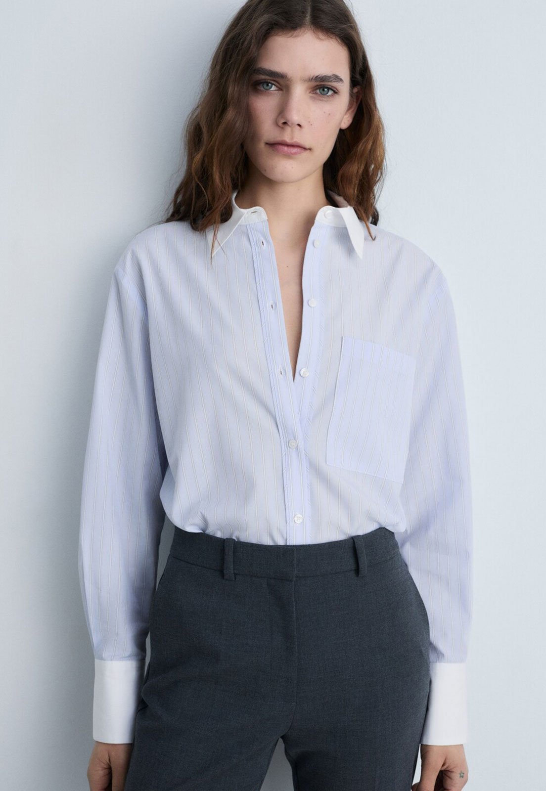Camisa Mango Reta Listrada Azul