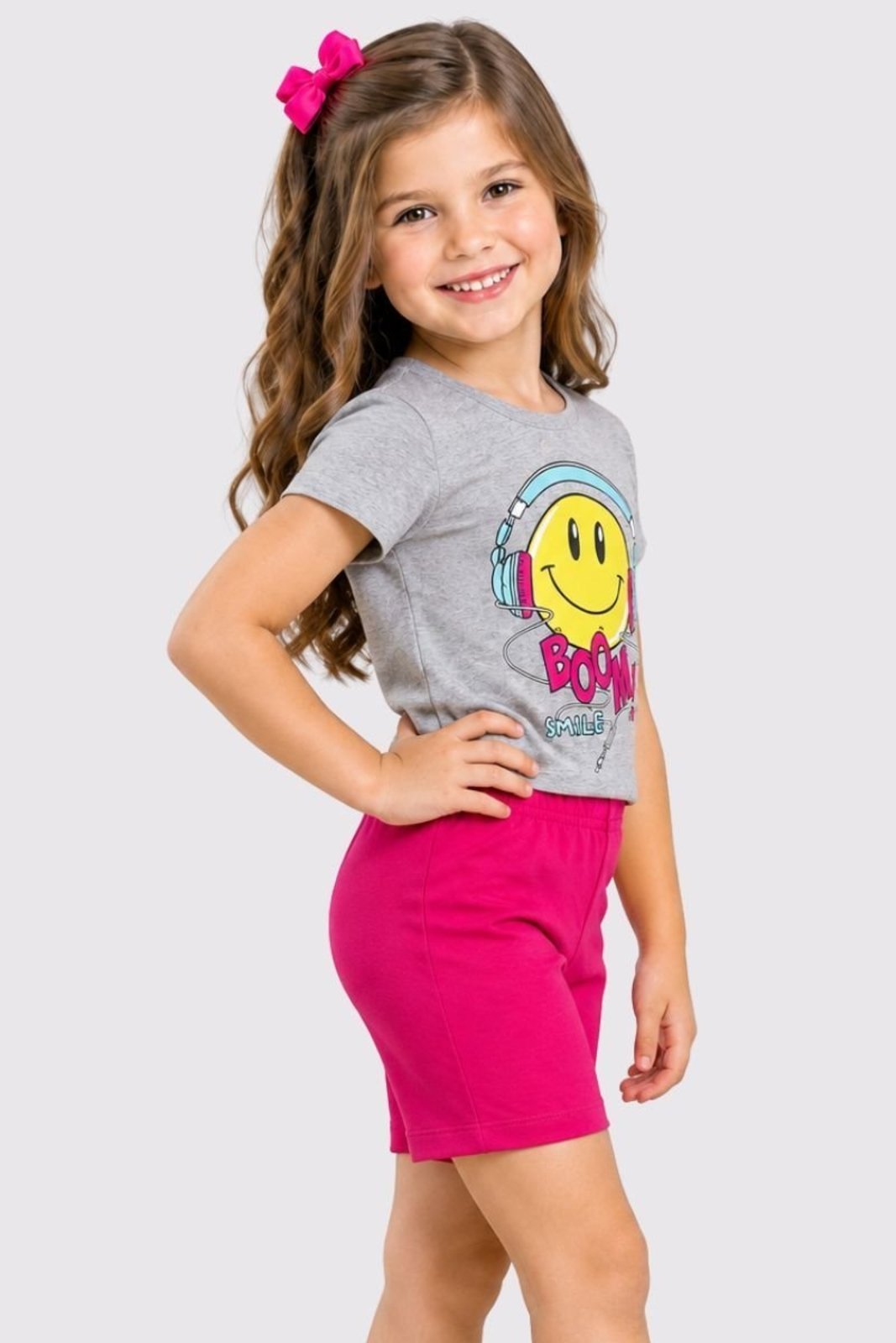 Infantil - Conjunto Menina Blusa Meia Malha e Shorts Ciclista em Cotton Confortável