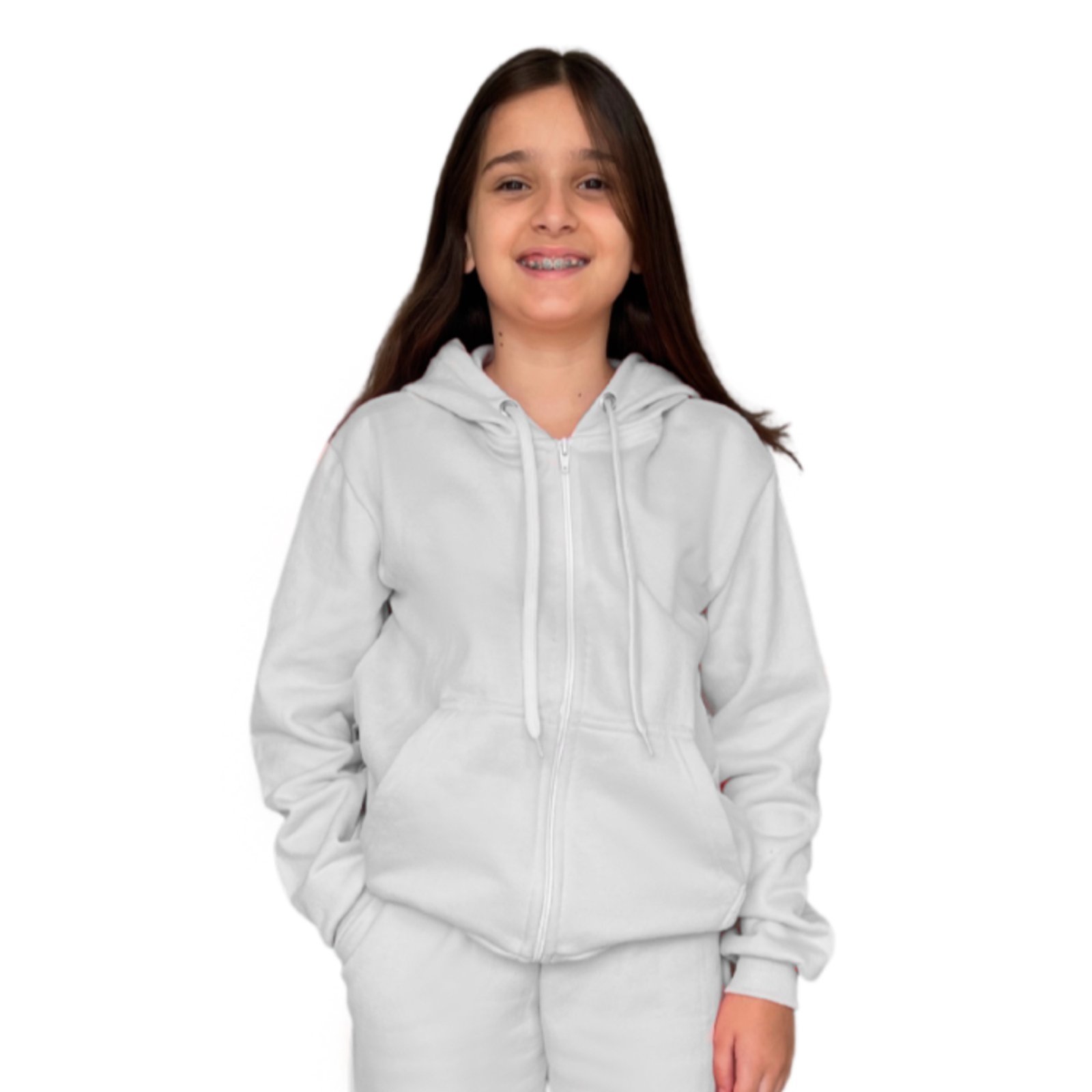 Infantil - Blusa Moletom Com Zíper e Capuz Jaqueta Juvenil Branco Aliarthe