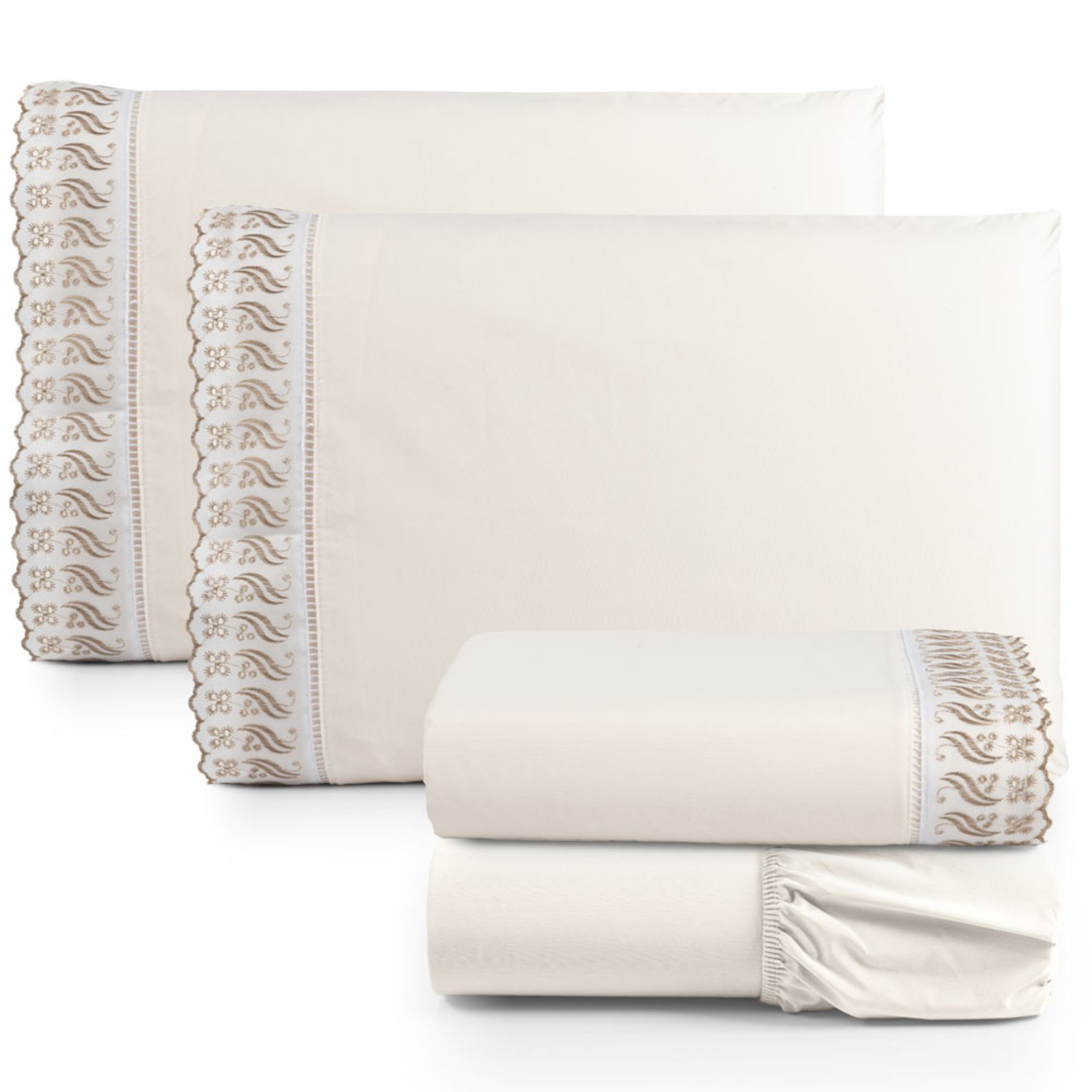Jogo Cama Lençol Casa Scarpa Paris Casal Padrão Percal 180 Fios Algodão Lese Bordada 4 Peças - Palha