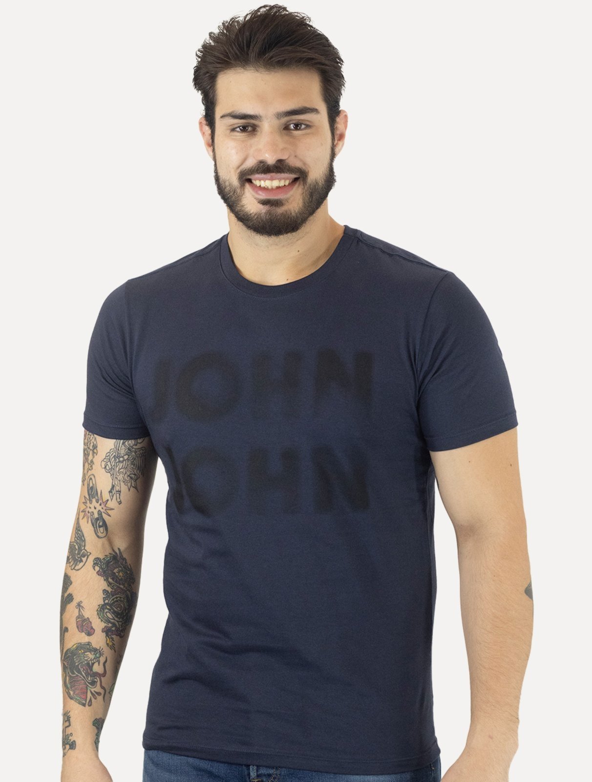 Camiseta John John Masculina Logo Blur Azul Marinho