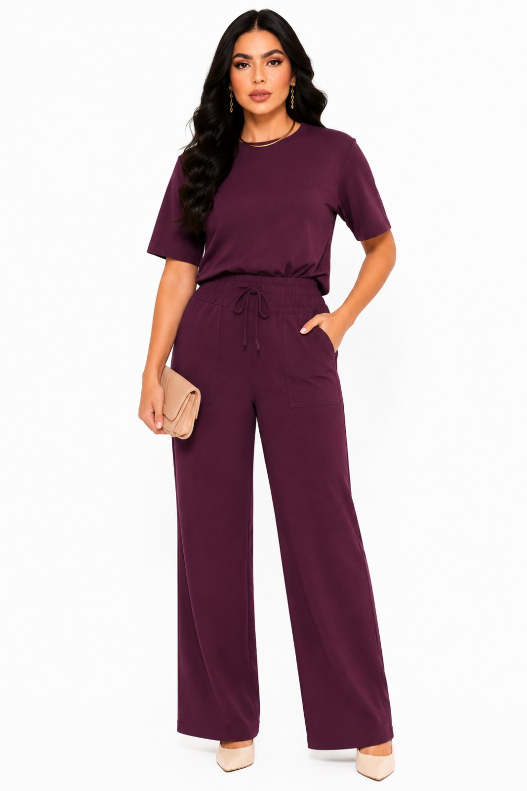 Conjunto Moletinho D Bell Outlet Fashion Comfy Chic Açaí