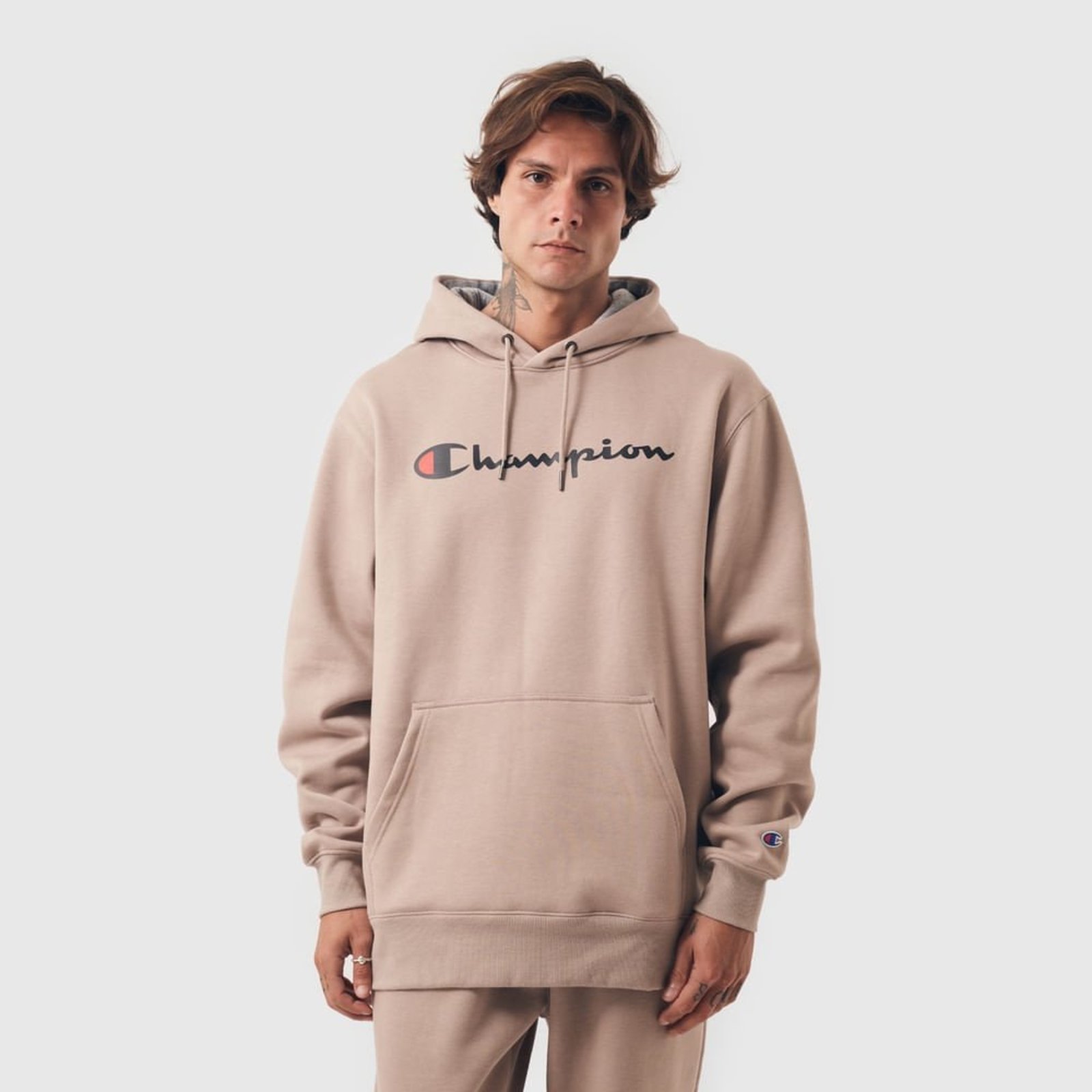 Moletom Canguru Champion Athletic Powerblend Script Logo Ink - DARK KHAKI
