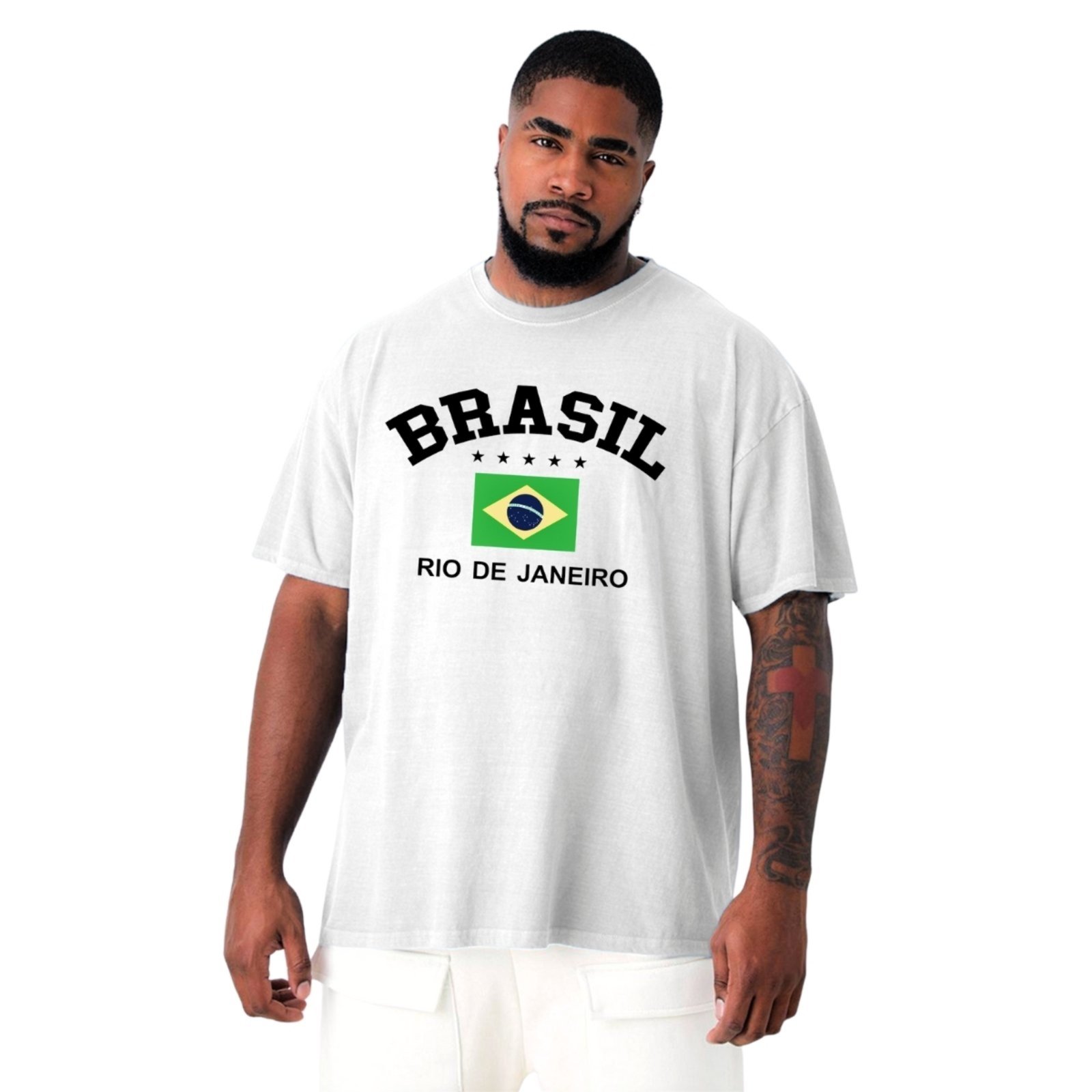 Camiseta Plus Size Masculina Camisa Gola Redonda Algodão Brasil