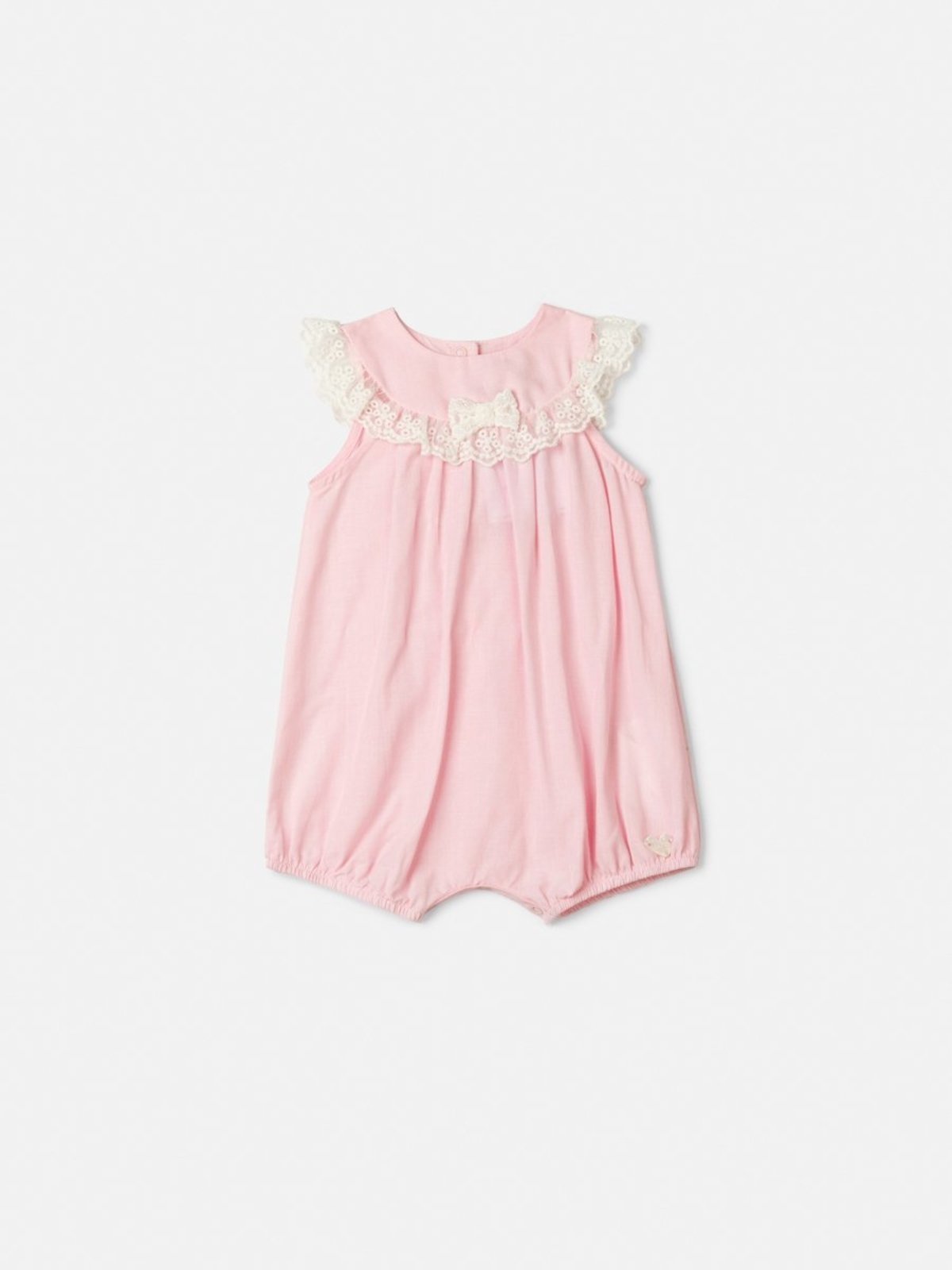 Infantil - Banho de Sol Macaquinho Rosa com Renda