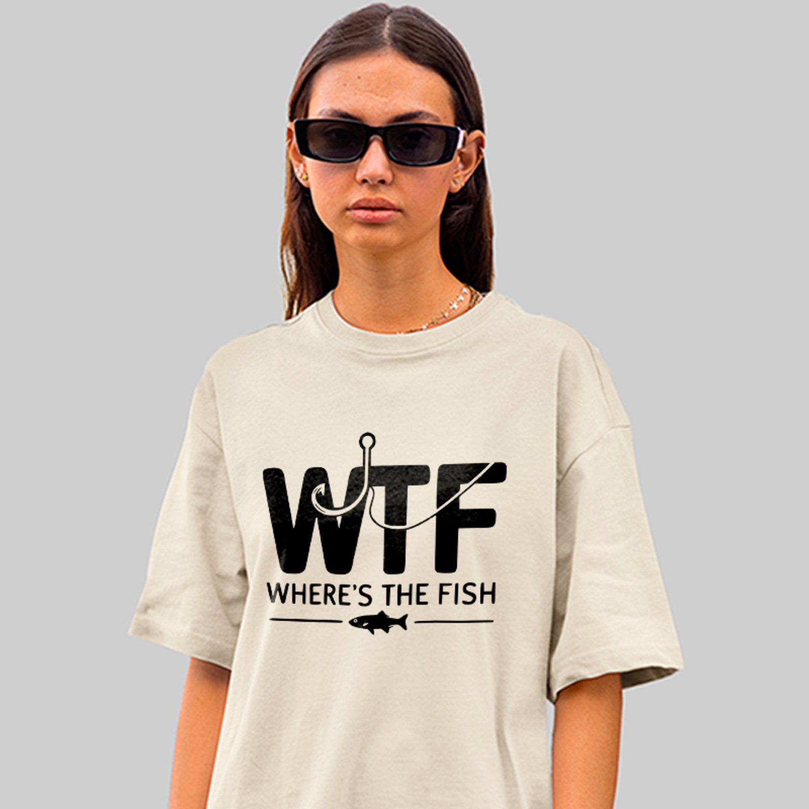 Camiseta Oversized WTF Where’s The Fish Casual Unissex Off White