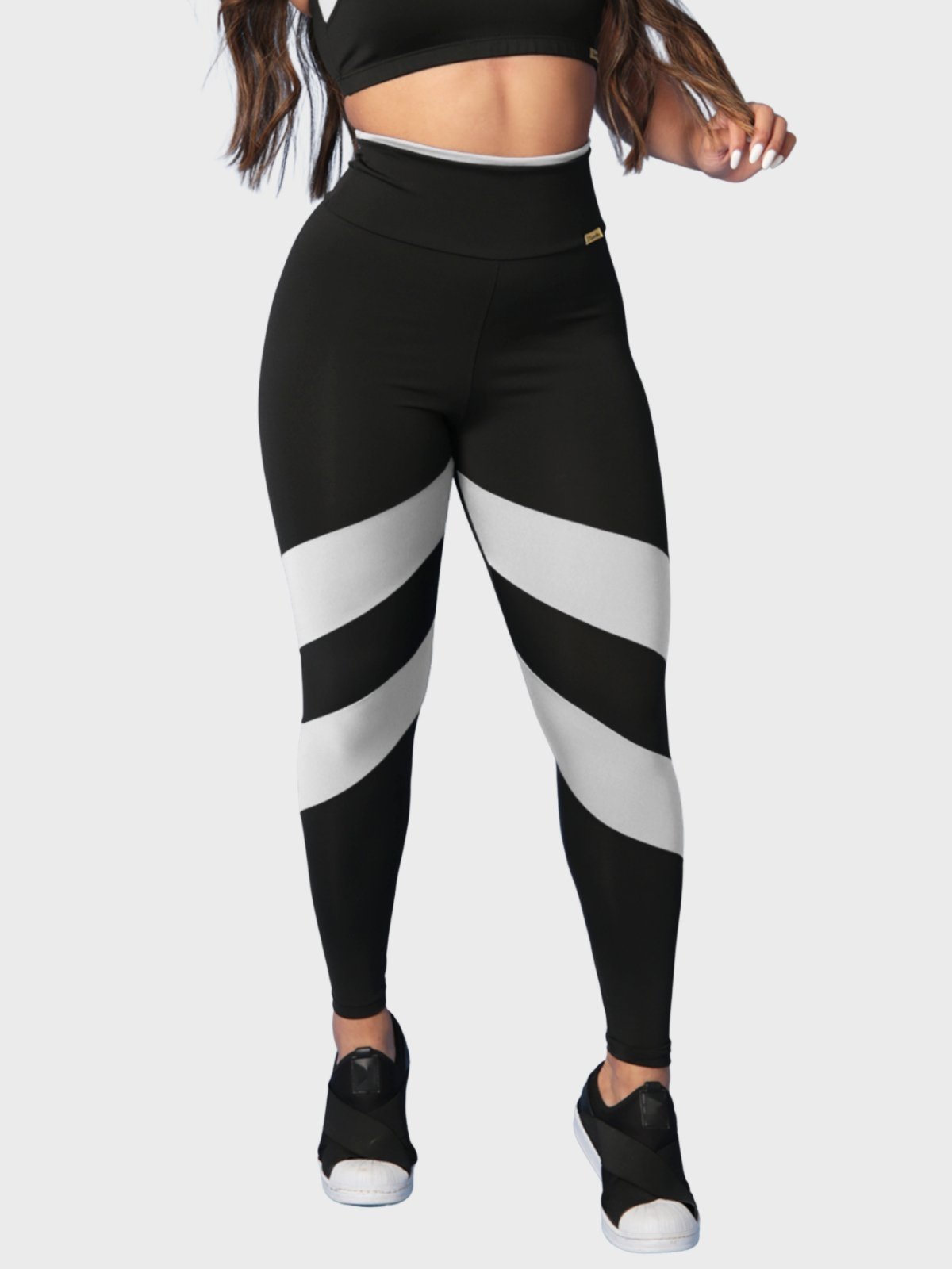 Calça Legging Fitness Tarelles Cintura Alta Preto e Branco