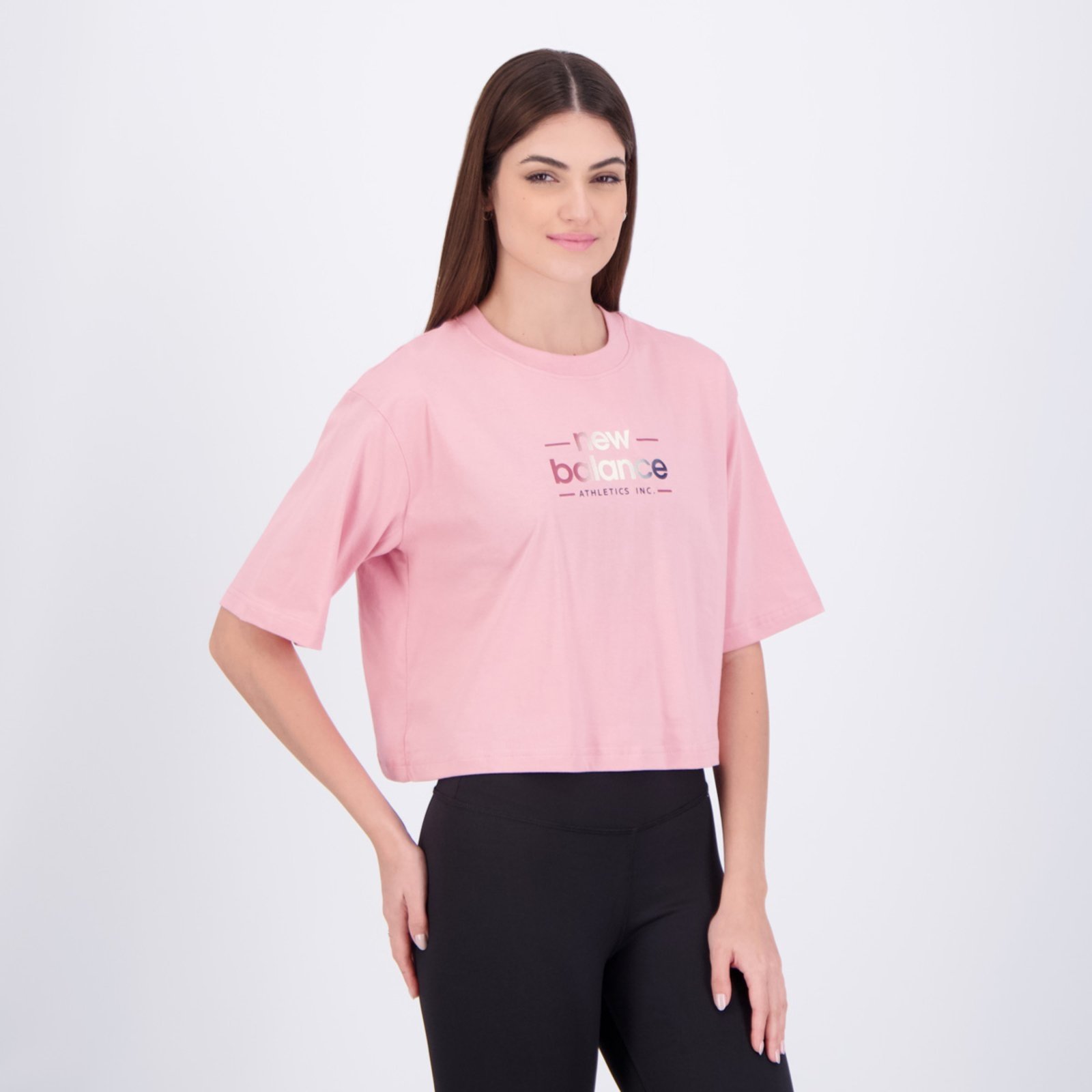 Vista 3 Cropped New Balance Reimagined Feminino rosa New Balance rosa