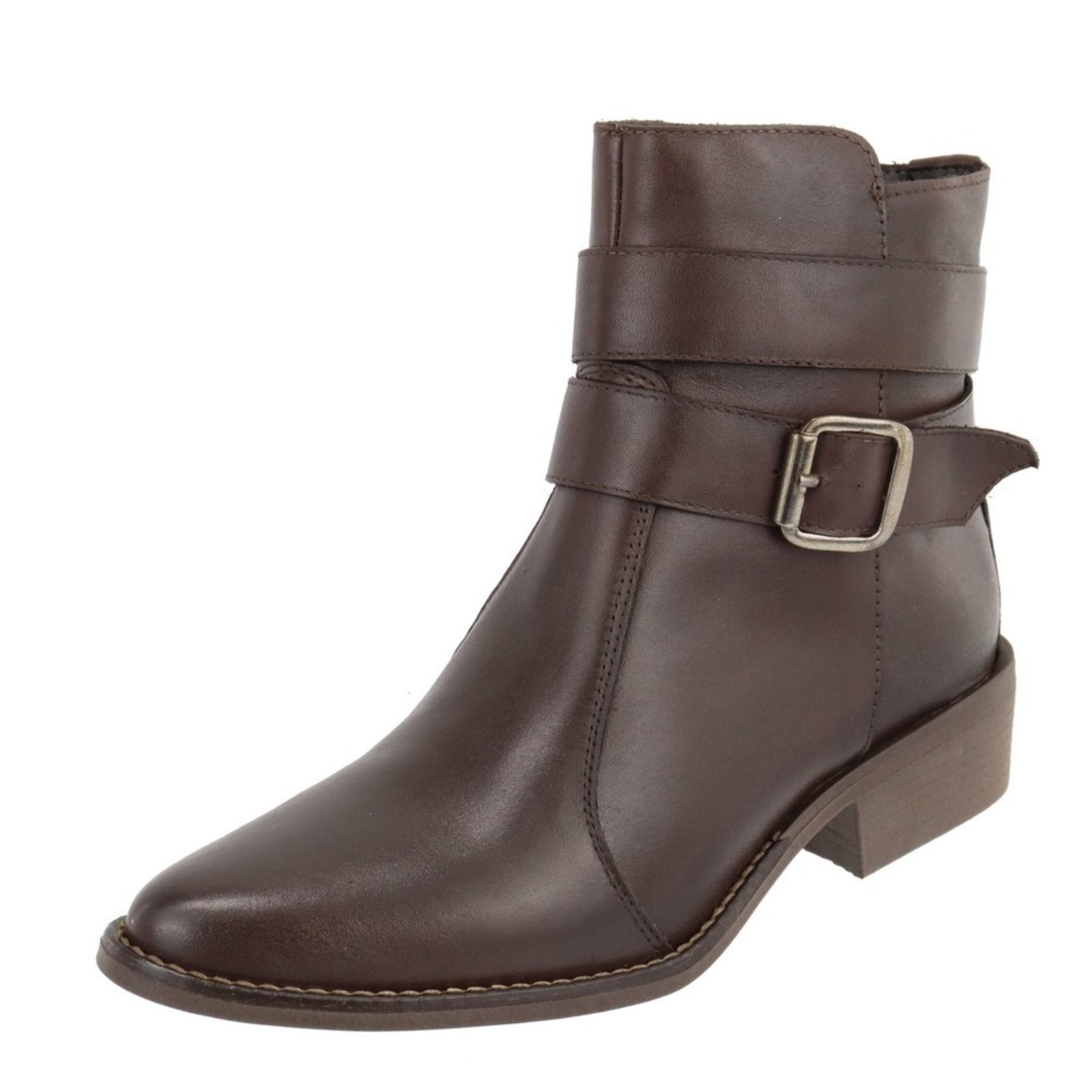 Bota Feminina Cano Baixo Bico Fino Couro Chocolate Kuento Shoes