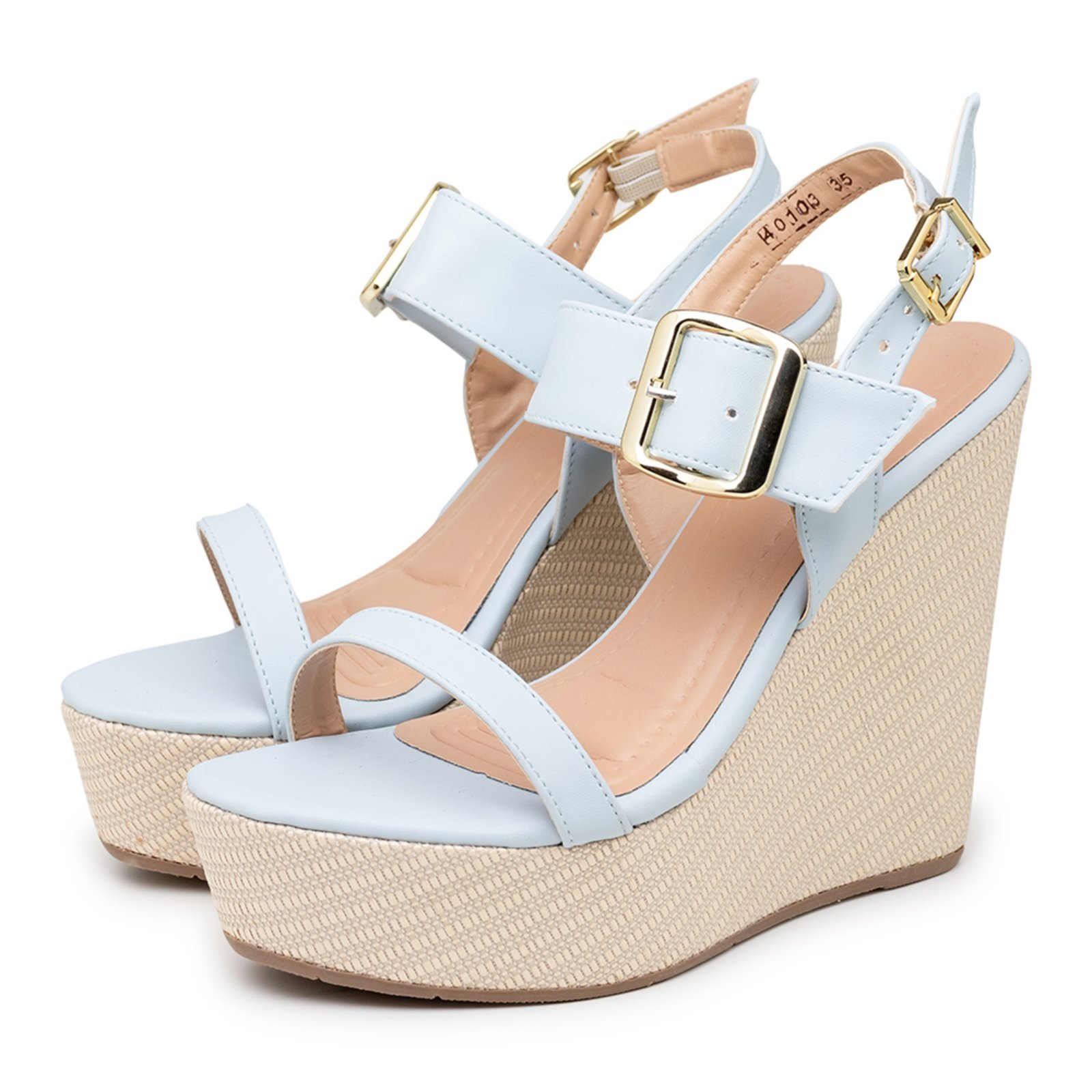 Sandália Anabela Feminina Plataforma Fivela 40104 Azul Claro
