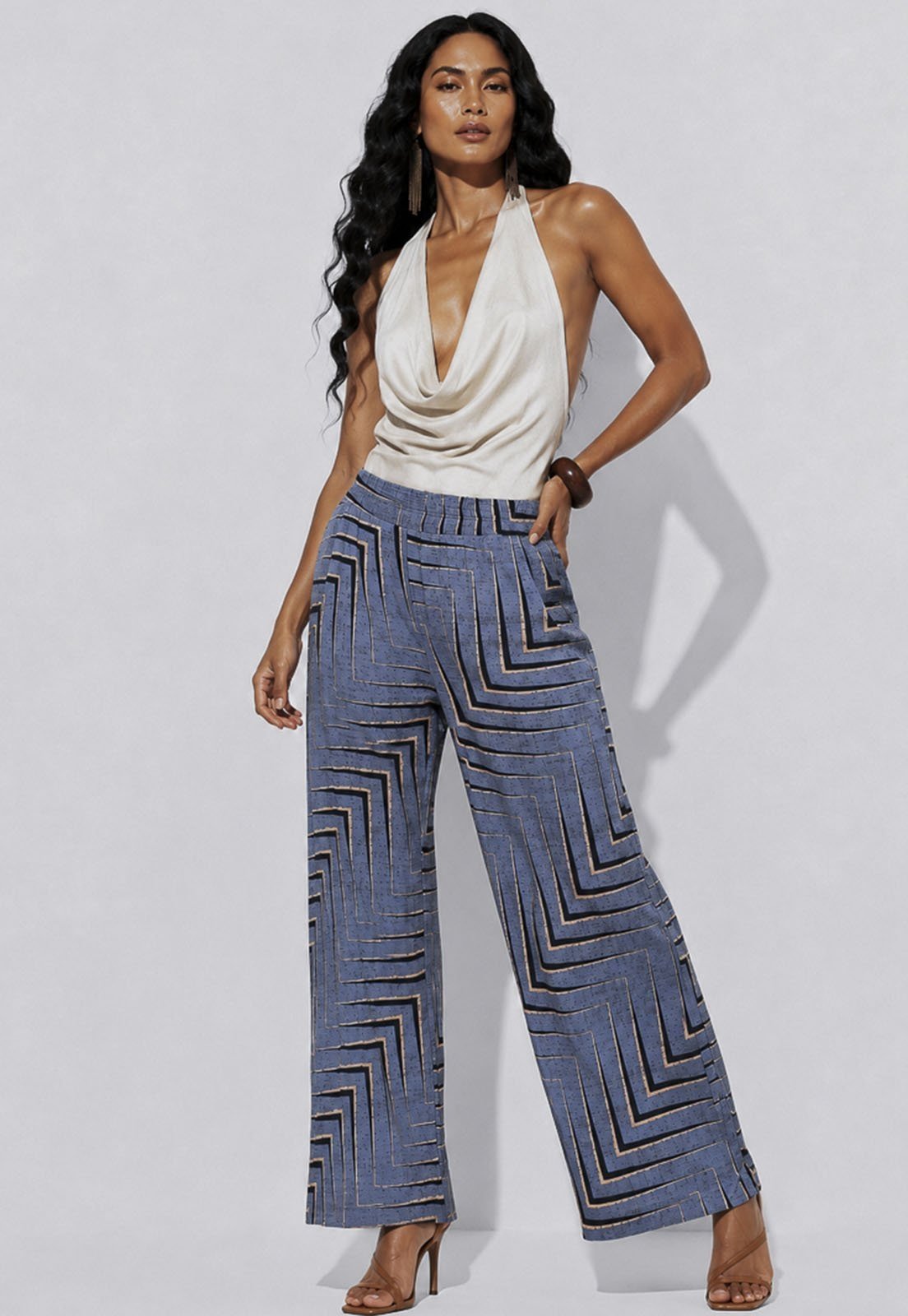 Calça Pantalona Cabanafree Granja Malha Estampa Murici