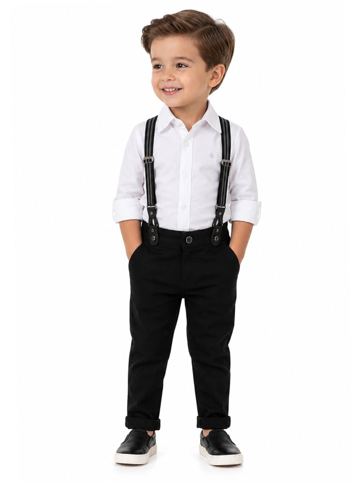 Infantil – Calça Sarja Skinny c/ Suspensório Menino Preta