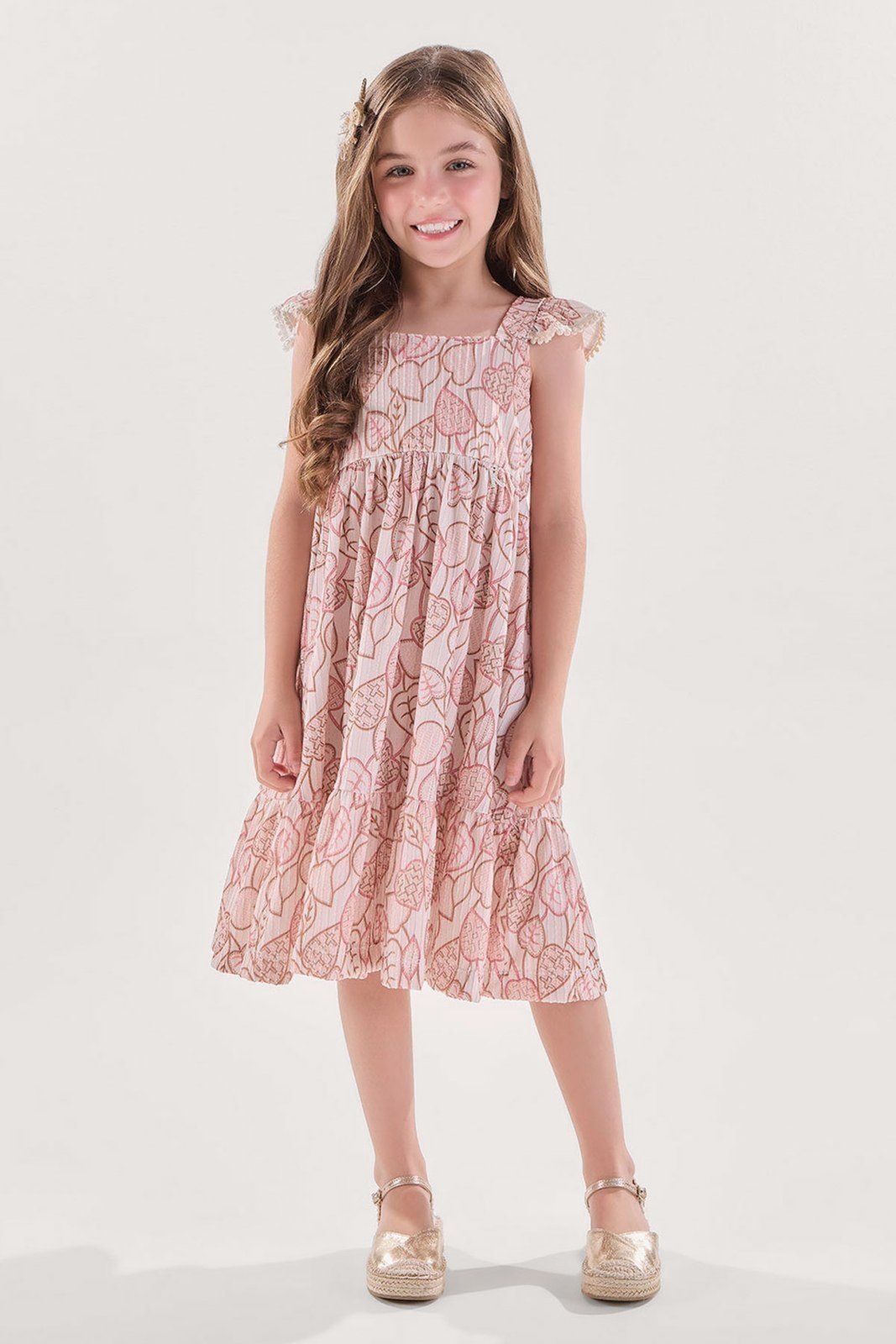 Infantil - Vestido Midi Rosa com Brilho e Abertura nas Costas